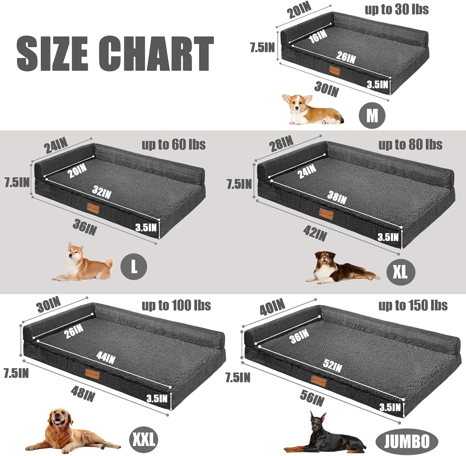 Detalle 2 de Patas Lague JDM-L-SH42 Large Orthopedic Dog Bed, 42 x 28 in, Dark Gray
