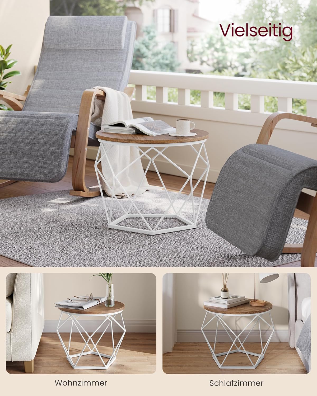 Detalle 2 de VASAGLE Couchtisch rund im 2er-Set (abnehmbare Tischplatte) LET040K41 – honigbraun/wolkenweiß