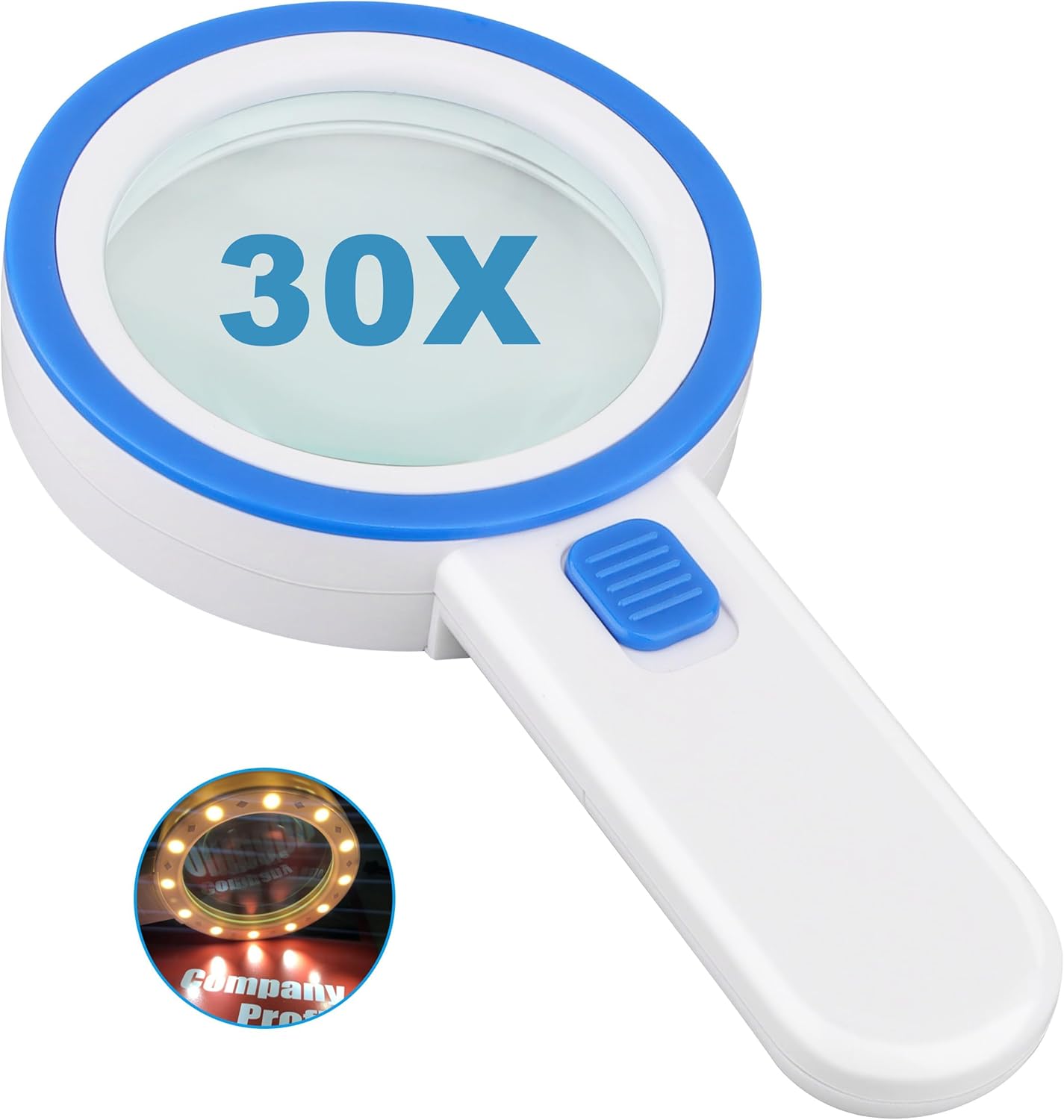 Detalle de Nazano Magnifying Glass with 12 LED Lights, 30X Double Glass Lens