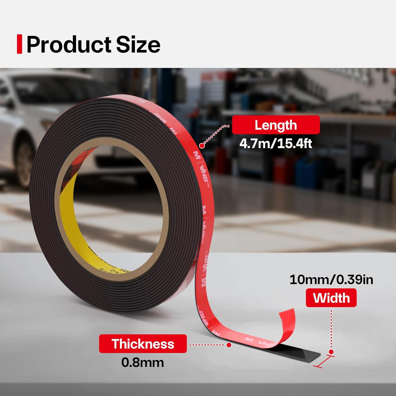 Thumbnail 1 de FIXCHORD Double Sided Tape Heavy Duty: Extra Strong Acrylic Foam Mounting Tape (Black, 15.4ft x 0.39in)