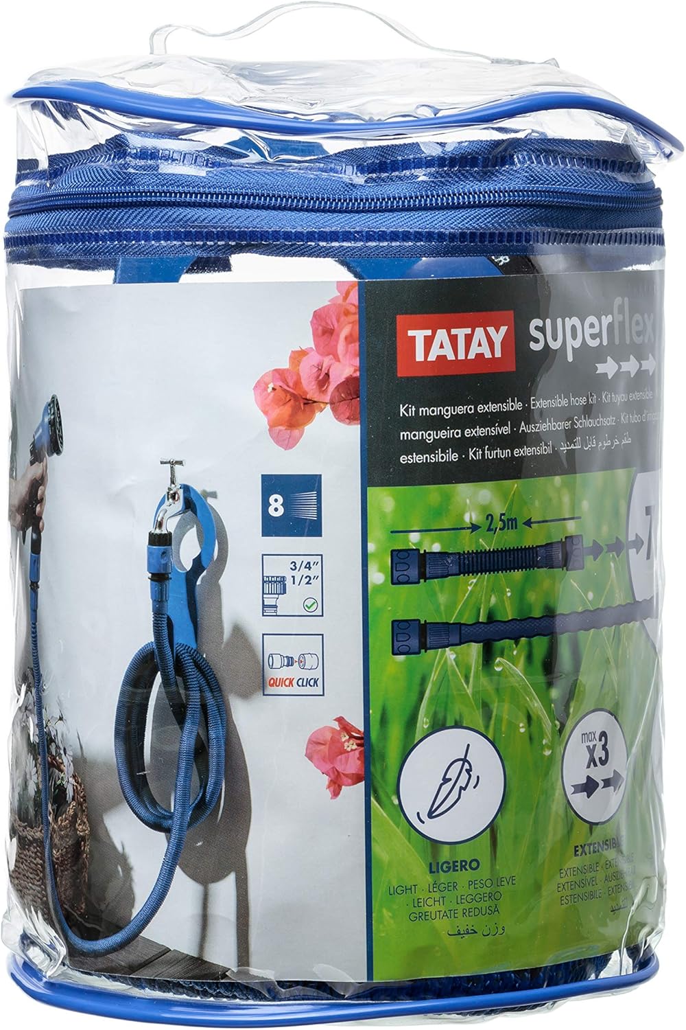 Thumbnail 4 de TATAY Tubo Irrigazione Estensibile Superflex 7,5 m con 8 posizioni, connettore universale blu
