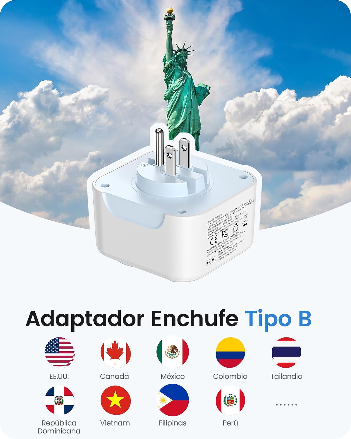 Detalle 2 de LENCENT Adaptador Enchufe USA 6 en 1 3750W