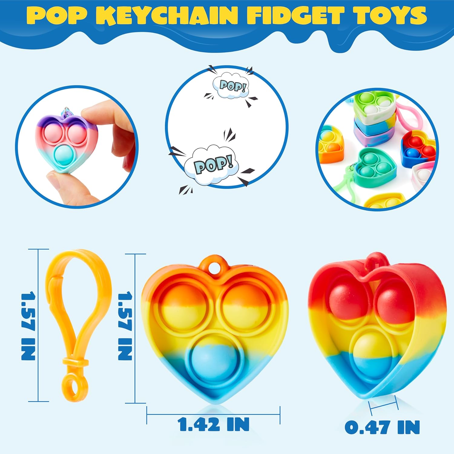 Detalle 2 de JOYIN Pop-Schutz: 30 Stück Pop-Schlüsselanhänger – Mini-Fidget für Kinder (4–8) | Stressabbau & Spielspaß