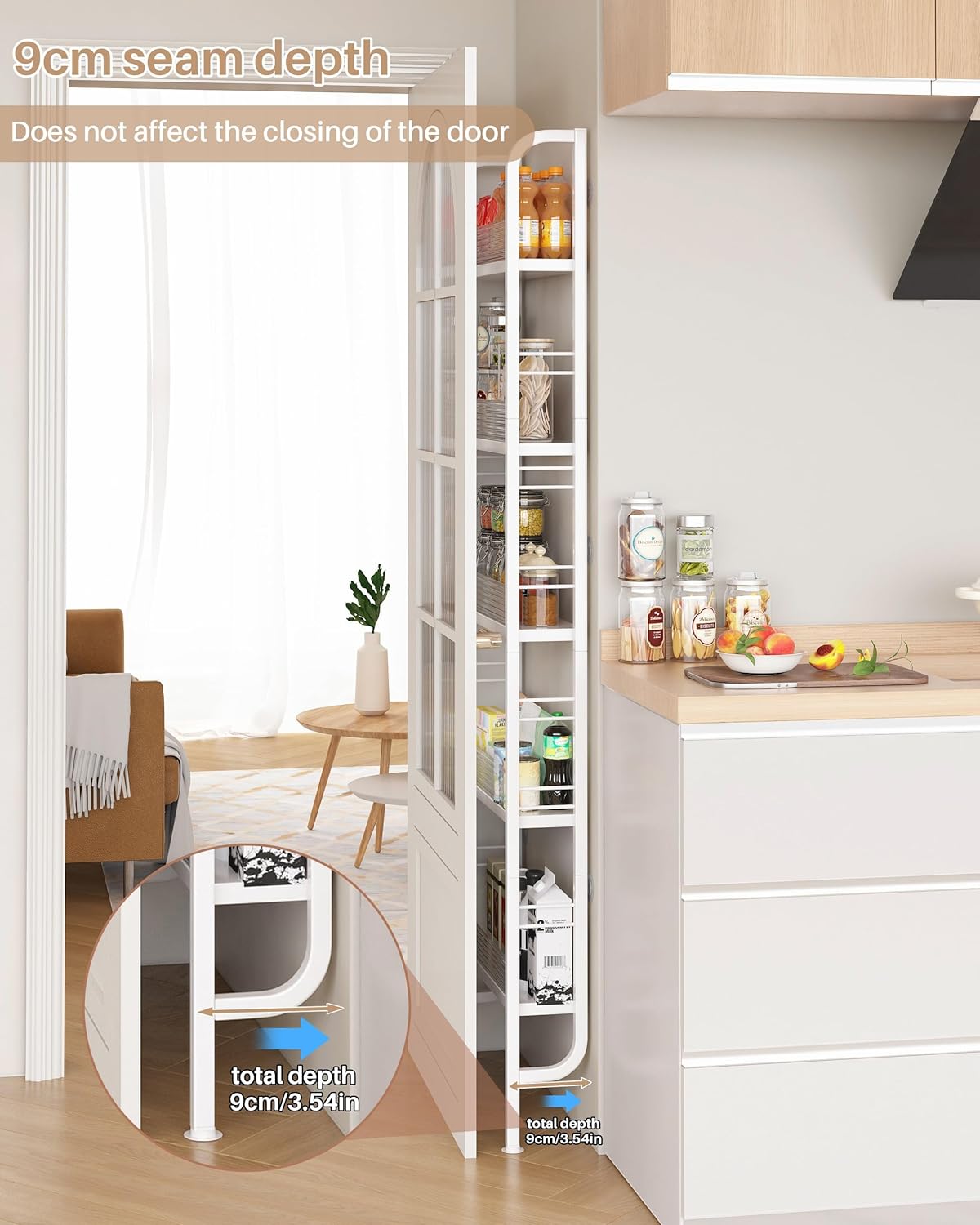 Detalle de Ornestia 5-Tier Behind-Door Bathroom Shelf, 9 cm Deep, White