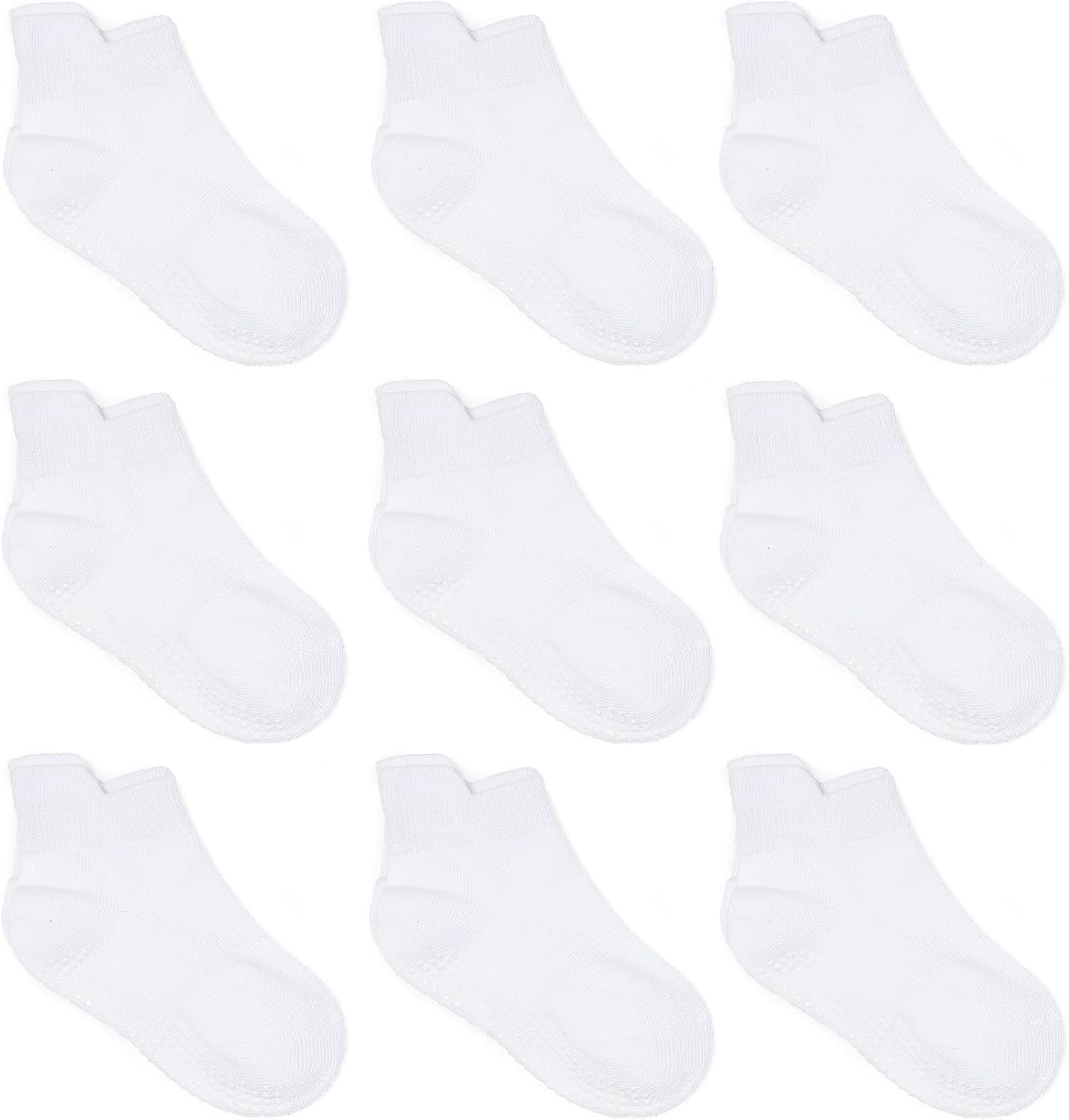 Zaples Baby Non Slip Grip Ankle Socks with Non Skid Soles — 9 Pack, Cotton-Rich, All-Season Anti-Slip