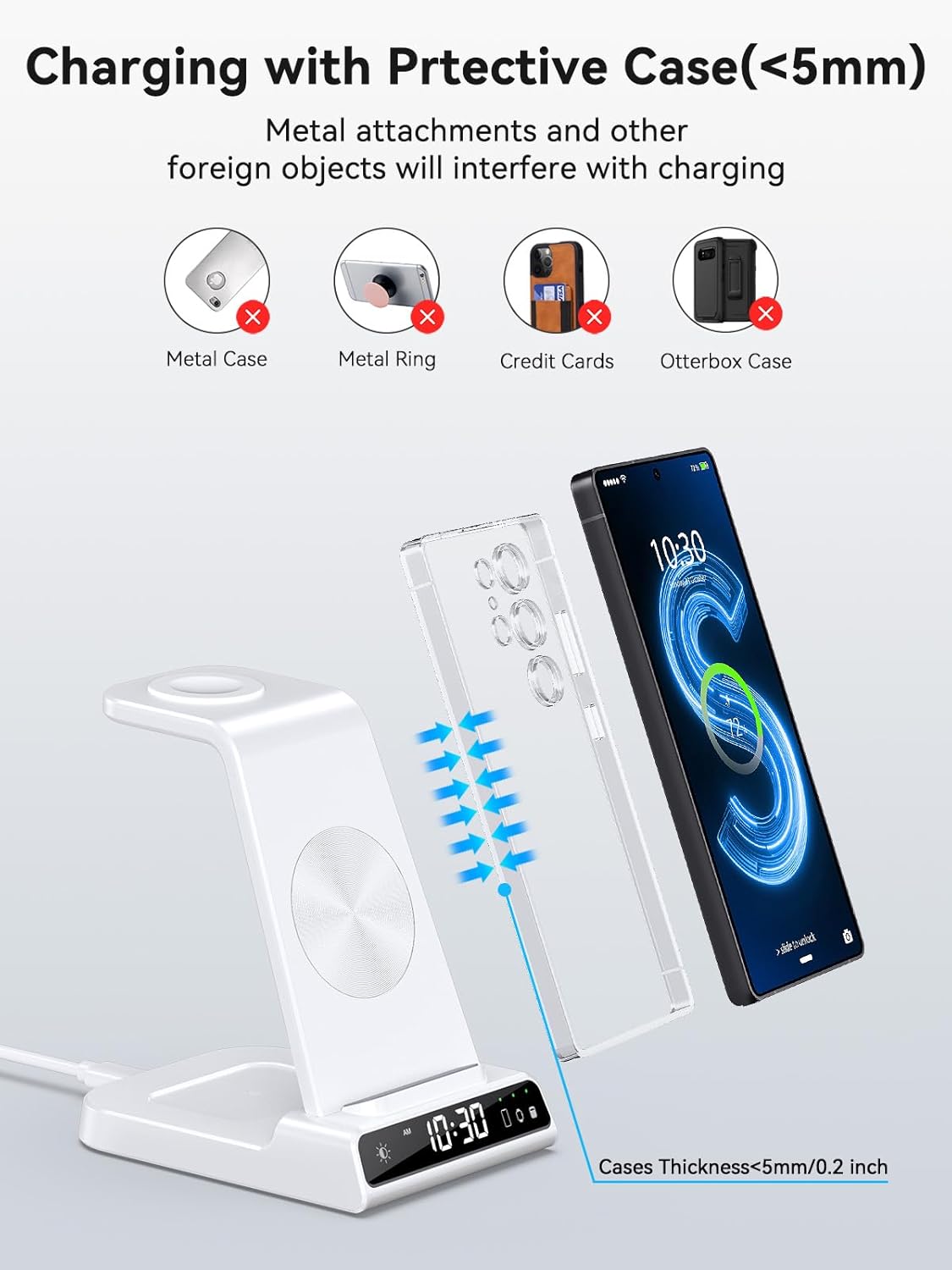 Thumbnail 3 de Chargeur Induction Fil pour Samsung Galaxy S24 Ultra et Galaxy Watch 8/7 – 3 en 1 avec horloge numérique