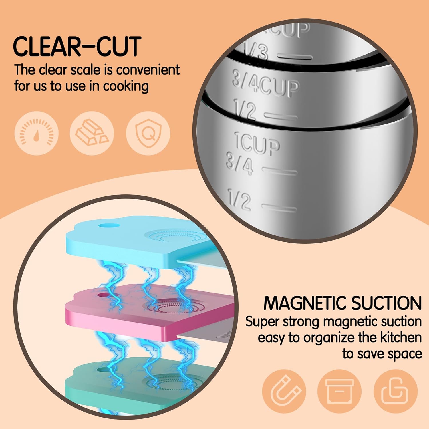 Thumbnail 1 de Minteem Magnetic Measuring Cups — 5-Piece Stainless Steel Nesting Set