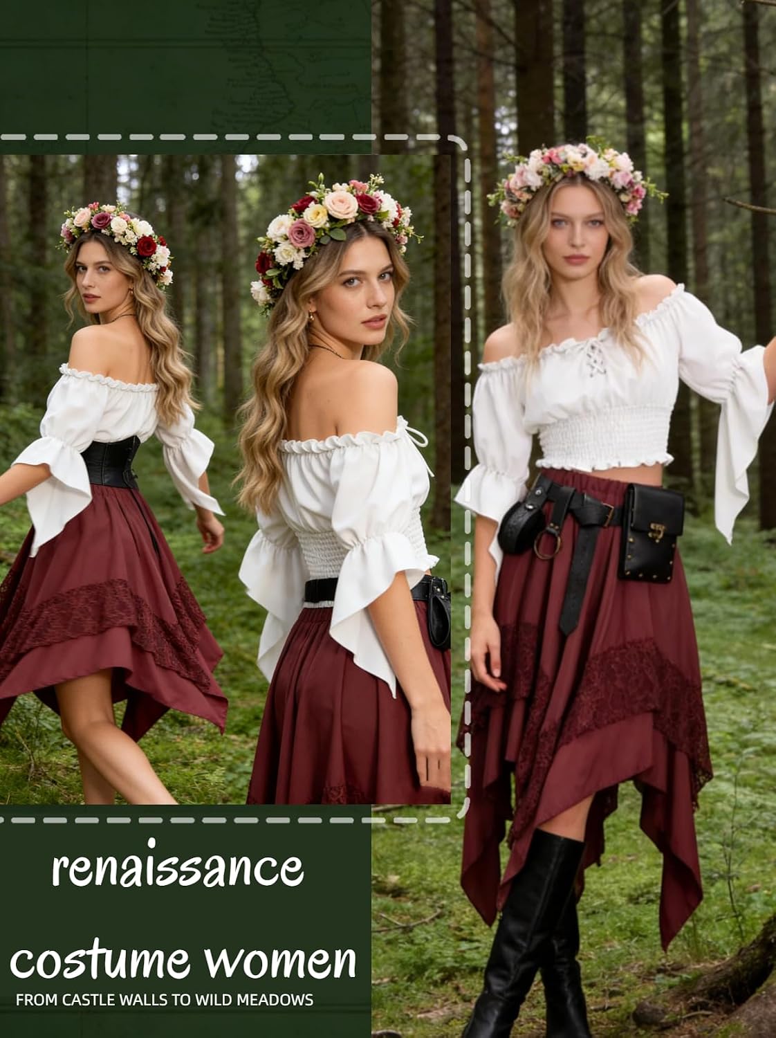Thumbnail 4 de Verceco Women's Pirate Costume with Peasant Top, Lace-Up Corset and Skirt