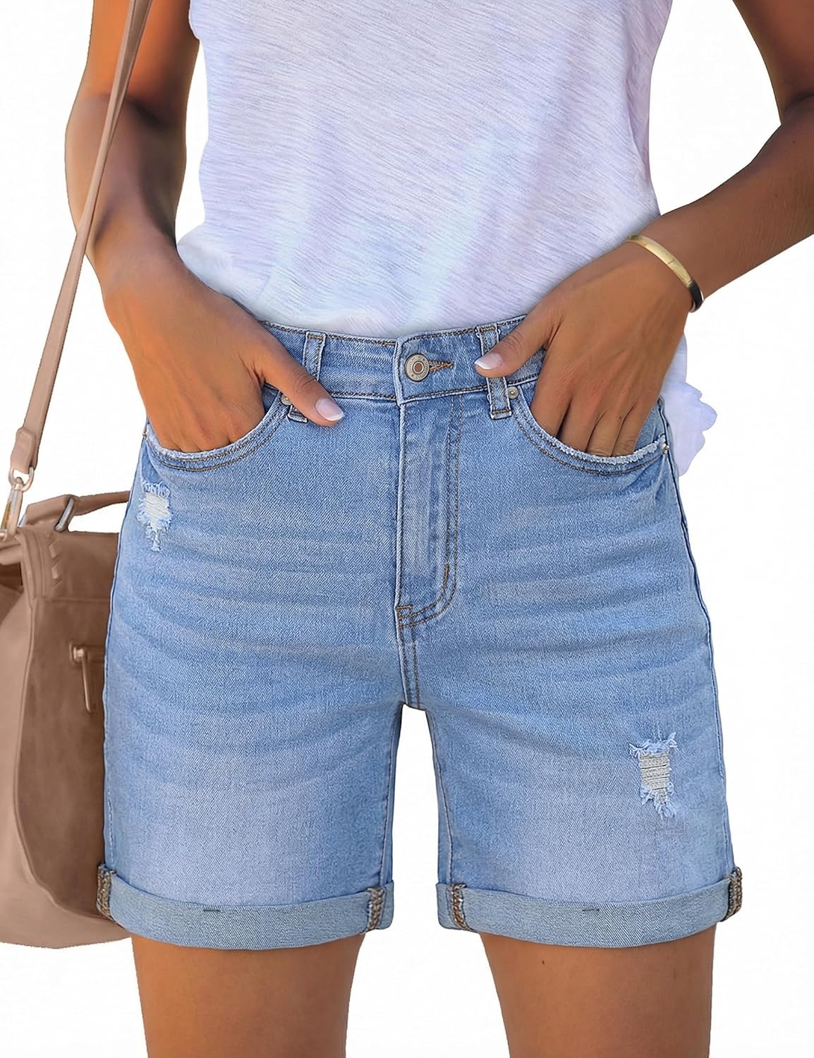 Thumbnail 5 de luvamia Women's Casual Ripped Denim Shorts High Rise Distressed Rolled Hem Jeans Shorts