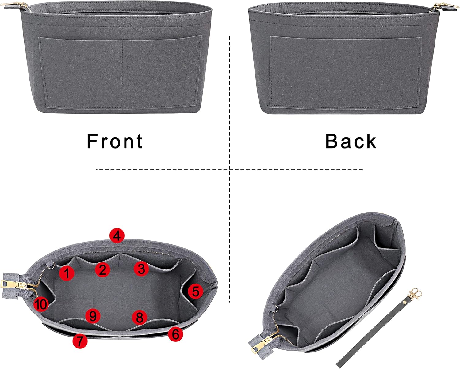 Detalle de Soyizom felt handbag organiser purse insert (multi-pocket) – Grey (XL)
