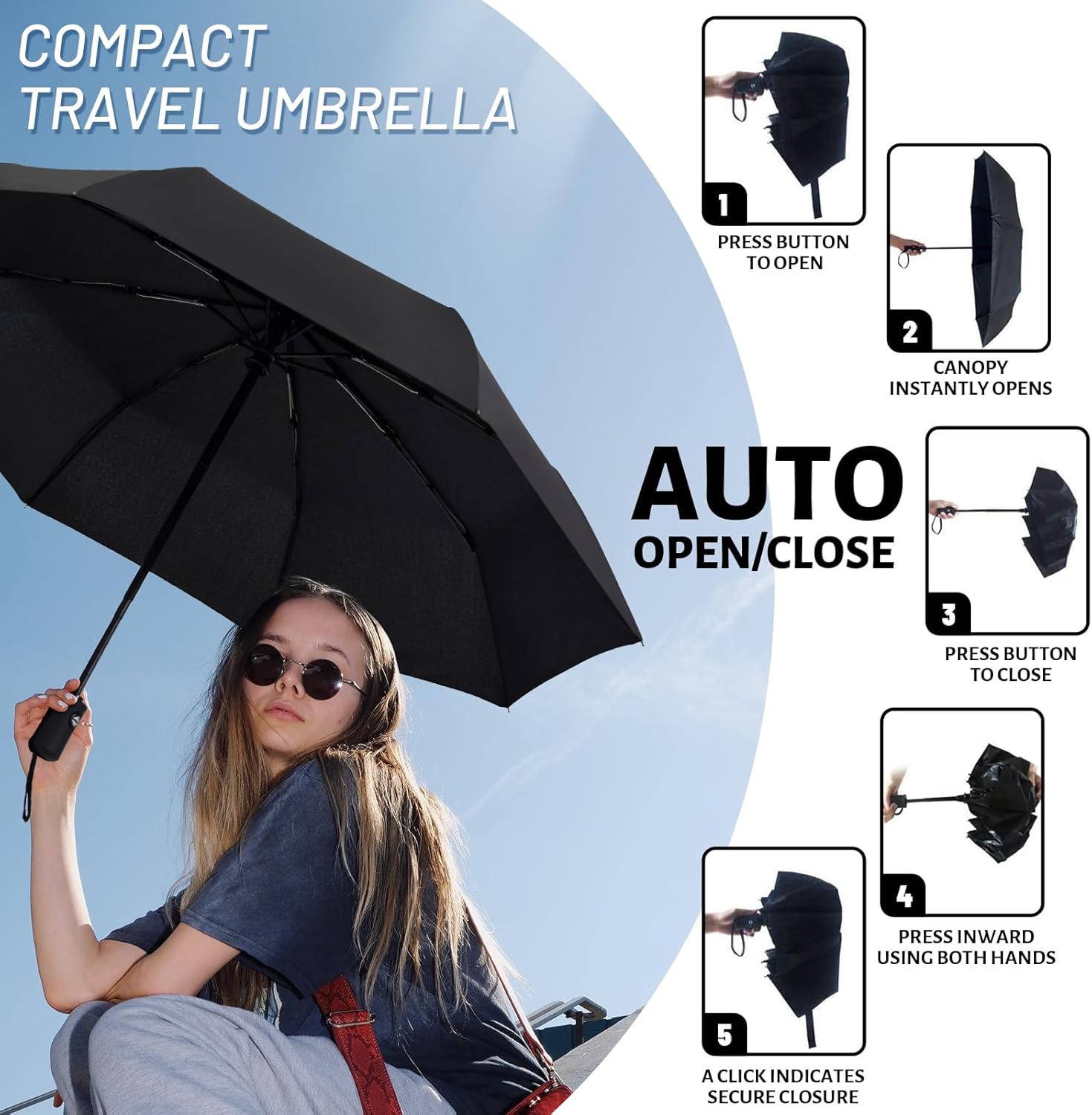 Detalle 2 de SY COMPACT Travel Umbrella windproof automatic 🌂
