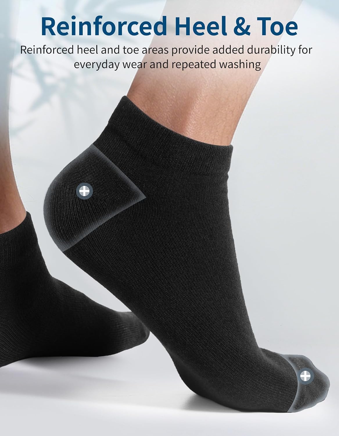Detalle de CLOSEMATE 6 Pairs Bamboo Viscose Trainer Ankle Socks – Breathable, Non-Slip & Reinforced