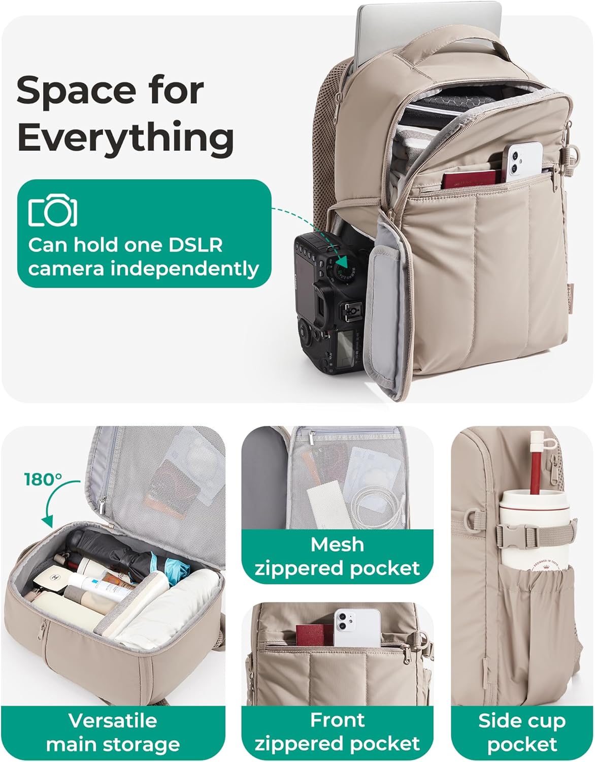Detalle de bagsmart Kamerarucksack wasserdicht mit 13,6-Zoll-Laptopfach – Fotorucksack für Sony, Nikon, Canon