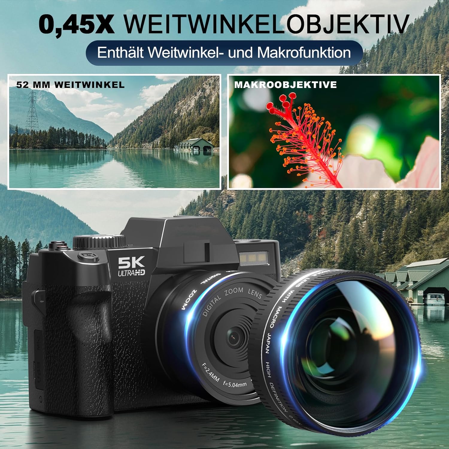 Thumbnail 3 de 5K-Digitalkamera für Fotografie & Vlogging – Komplettset mit 64 MP, 180°-Flipdisplay und Objektivkit