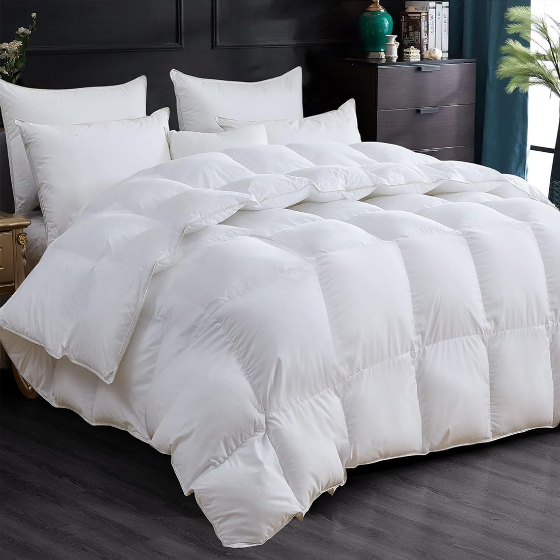 Detalle de CAIMOUR CAI001 Twin/Twin XL Goose Feather Duvet Insert, Cotton Shell, 8 Tabs