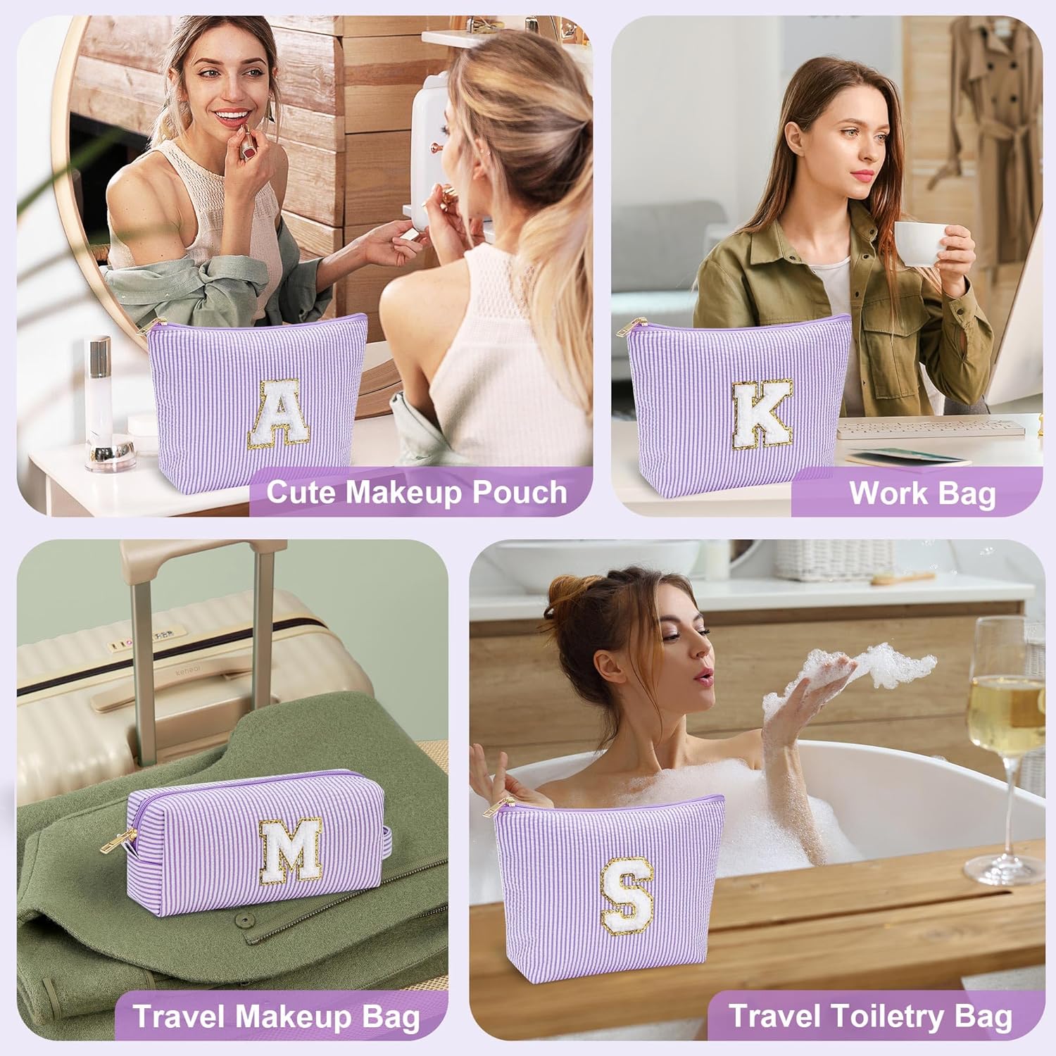 Detalle de Parima Personalized Initial Makeup Bag - Purple E