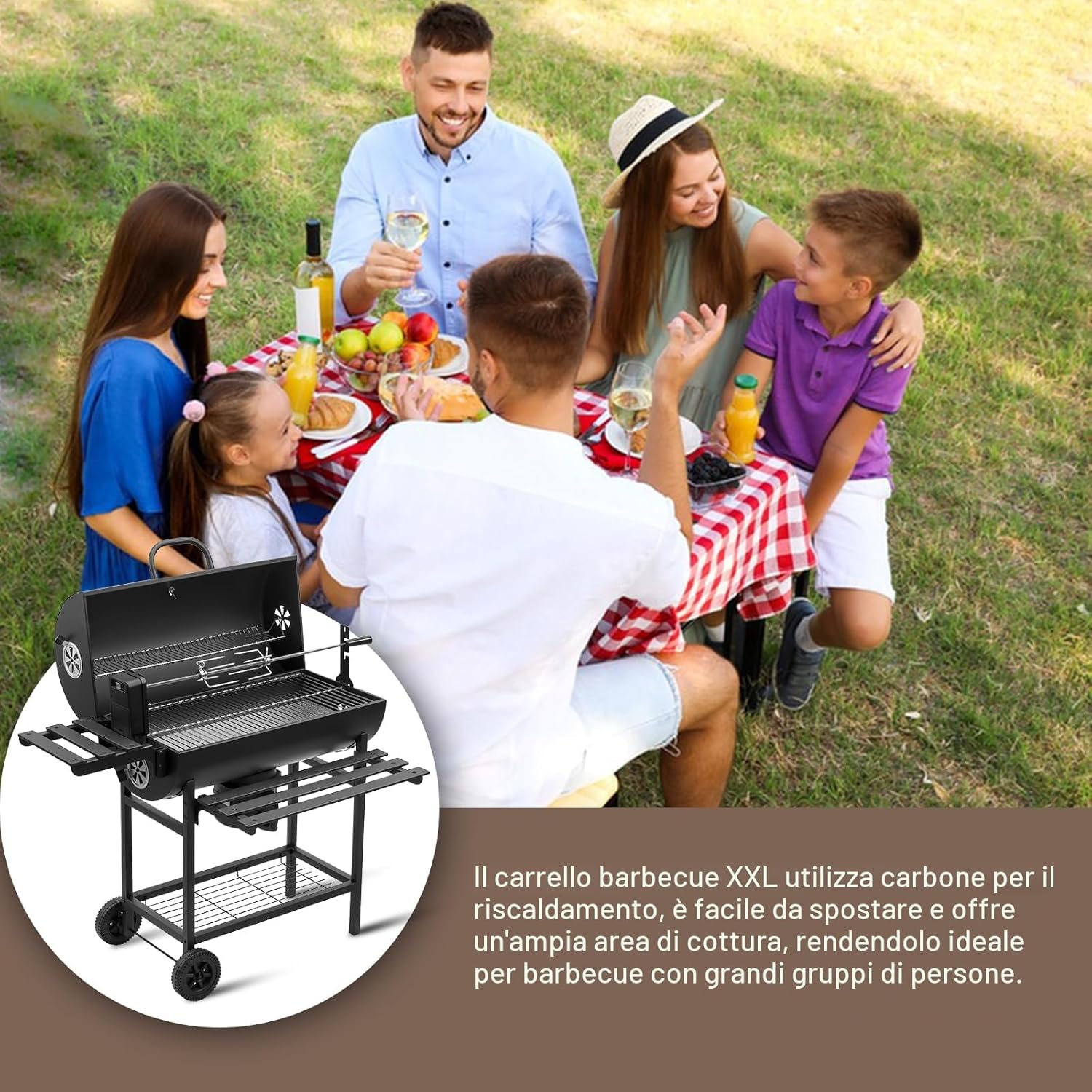 Detalle de TEENO Barbecue a carbonella XXL con griglia 70x35 cm, termometro e cassetto cenere