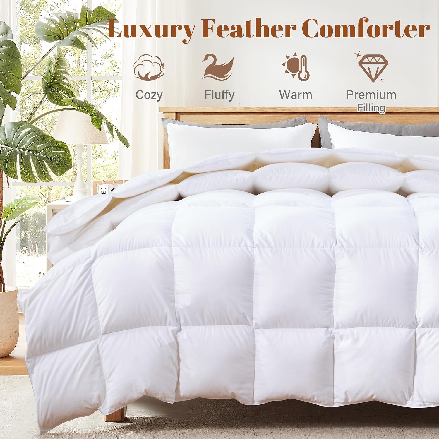Detalle 2 de Cosybay King Feather and Down Fiber Comforter Insert, Cotton Cover, Medium Warmth