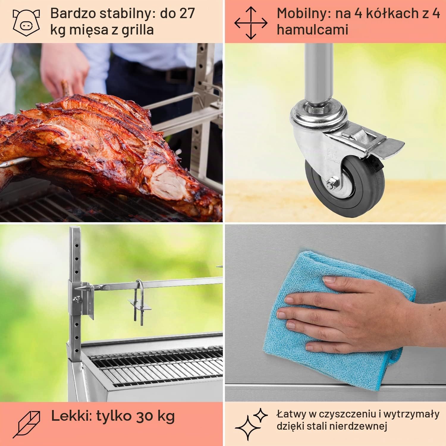 Detalle 2 de OneConcept GQ8-SAUENLAND – grill węglowy 2 w 1 z rożnem i silnikiem