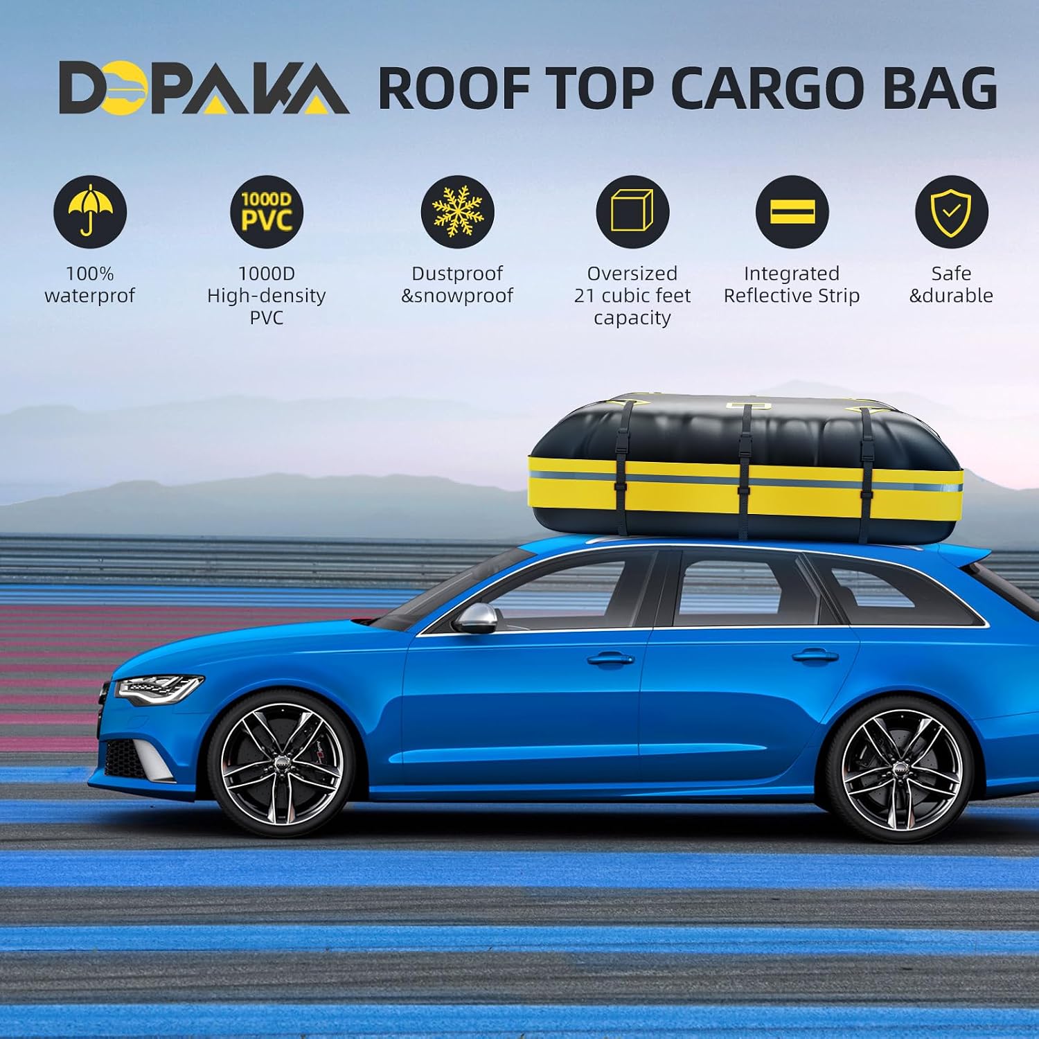 Detalle 2 de Car Rooftop Cargo Carrier Bag – 100% wasserdicht, 1000D Heavy Duty, 594 L Volumen