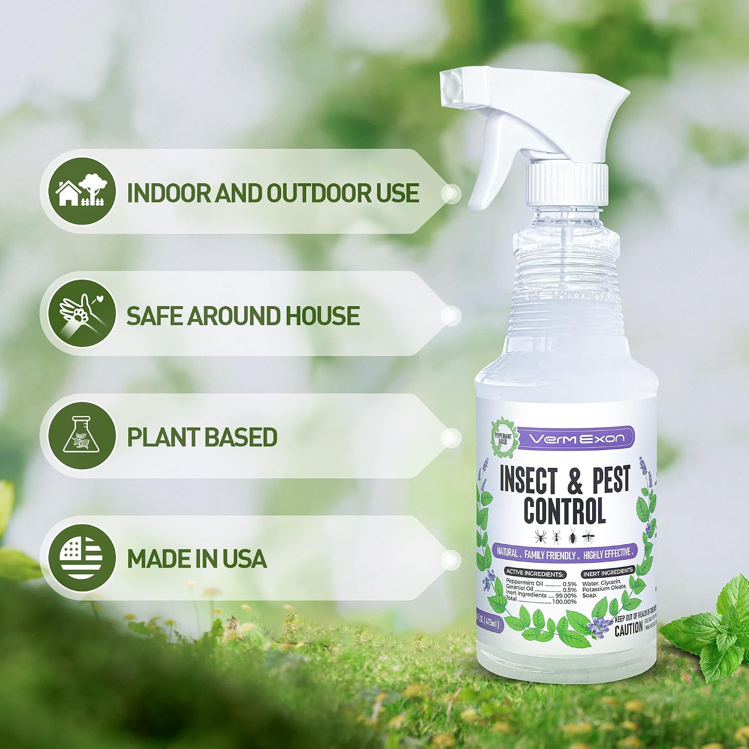 Detalle de VermExon Peppermint Oil Insect & Pest Control Spray, 16 oz Plant-Based Formula