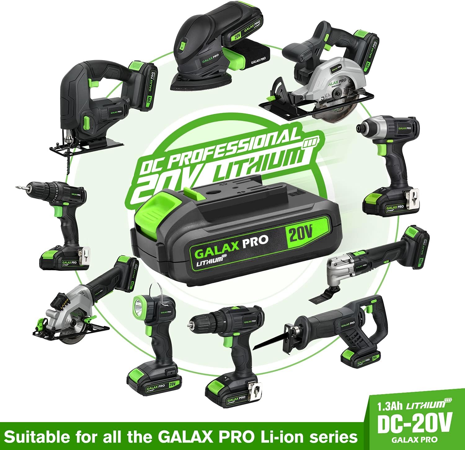 Detalle de GALAX PRO Cordless Impact Driver 20V (0–2800RPM) with LED work light, 6 bit set, 1.3Ah battery & charger