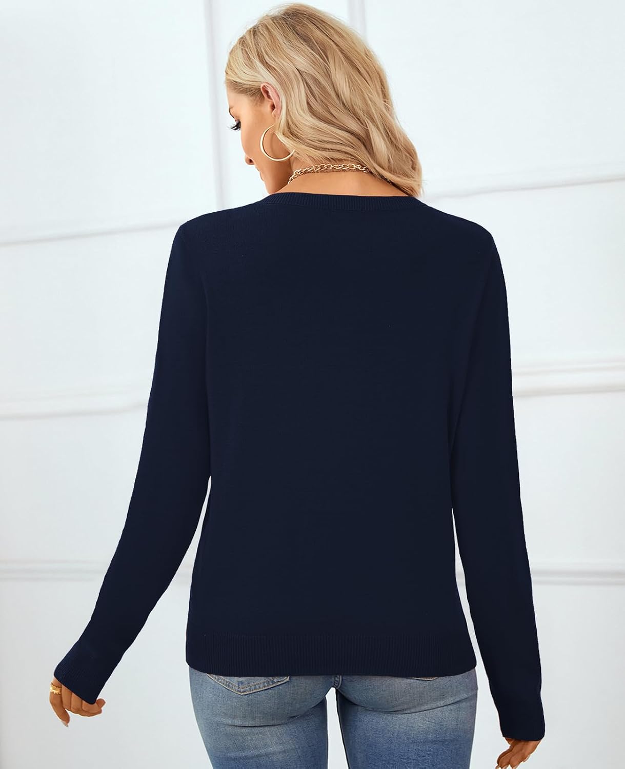 Detalle de QUALFORT Women’s 100% Cotton Crewneck Lightweight Sweater Pullover (Long Sleeve)