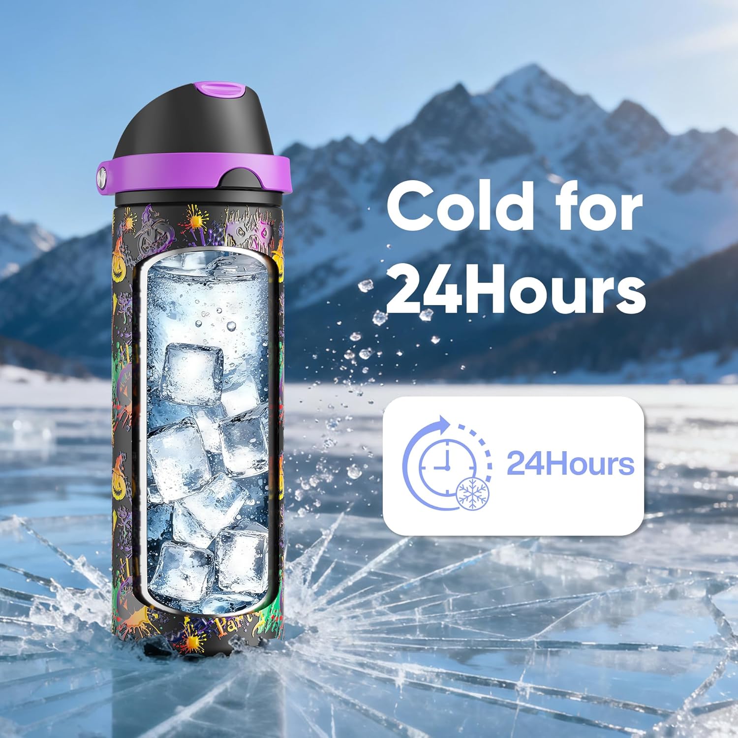 Thumbnail 5 de Encool Insulated Water Bottle with Straw (24 oz, Ghost Party) – Stainless Steel, Leak-Proof, BPA-Free
