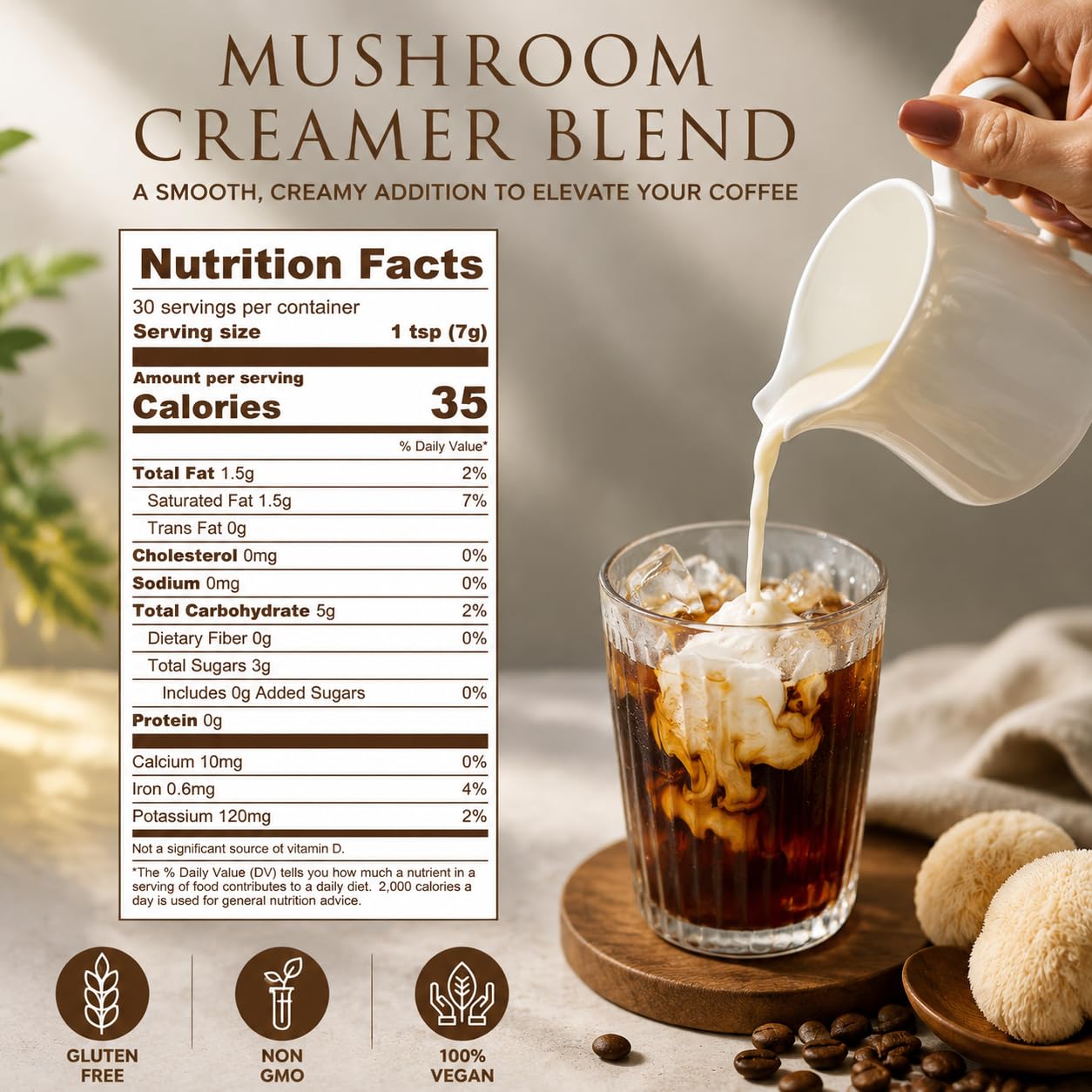 Detalle 2 de Bunkell Mushroom Coffee Creamer with Six Mushrooms, Probiotics and Vanilla