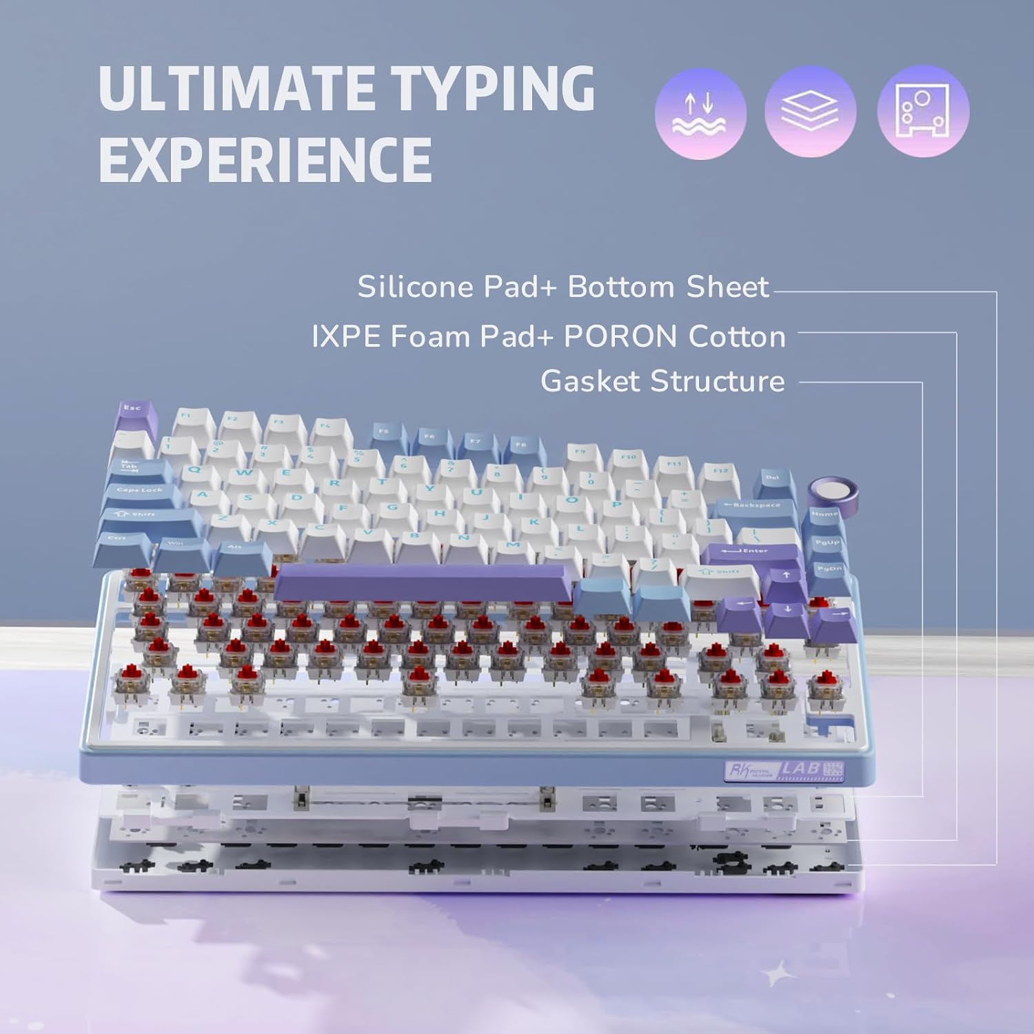 Thumbnail 4 de RK ROYAL KLUDGE R75 Mechanical Keyboard with Volume Knob – 75% Layout, Gasket Mount, Red Switches, US Layout