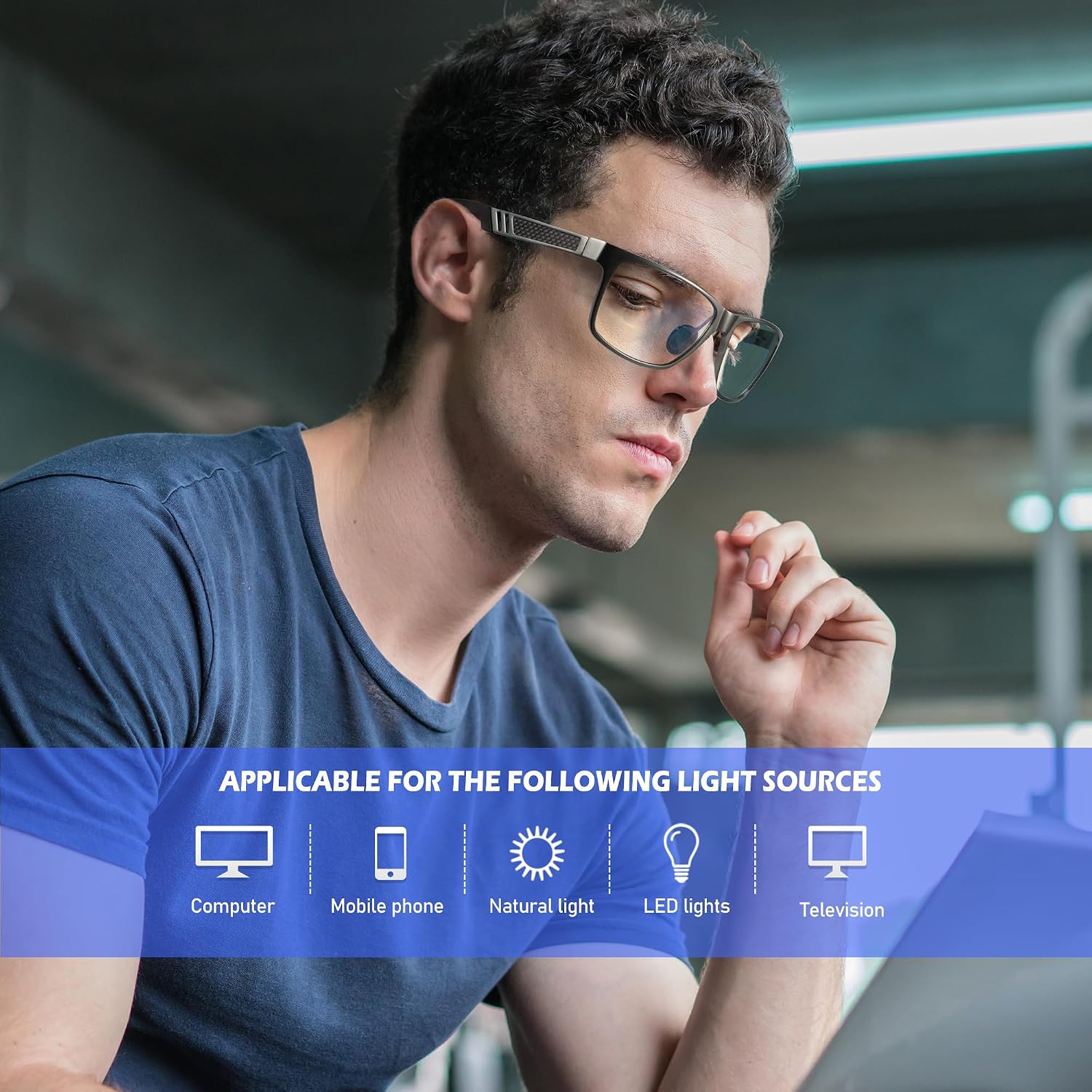 Detalle 2 de ANYLUV Blue Light Blocking Glasses for Men, 45% Filtering, Al-Mg Metal Frame