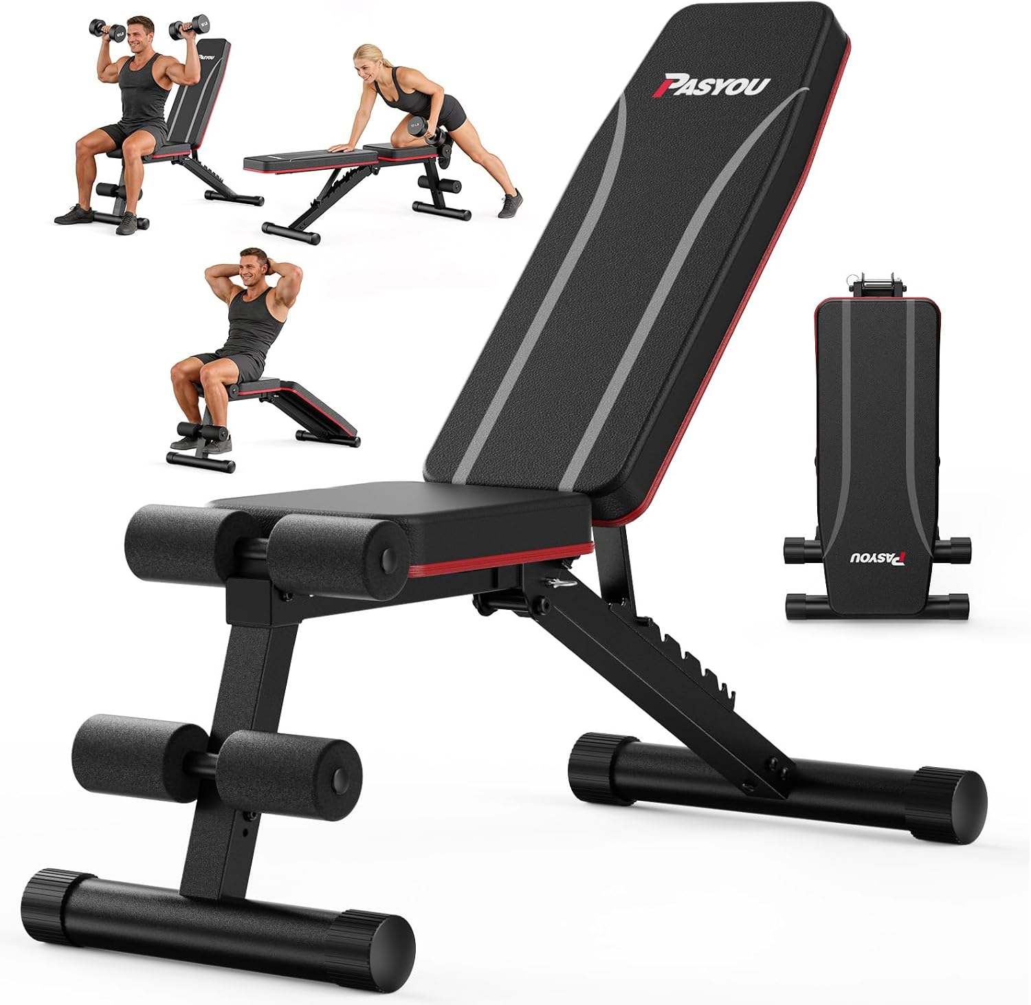 Detalle de PASYOU Adjustable Weight Bench, Foldable Incline, Decline and Flat Positions