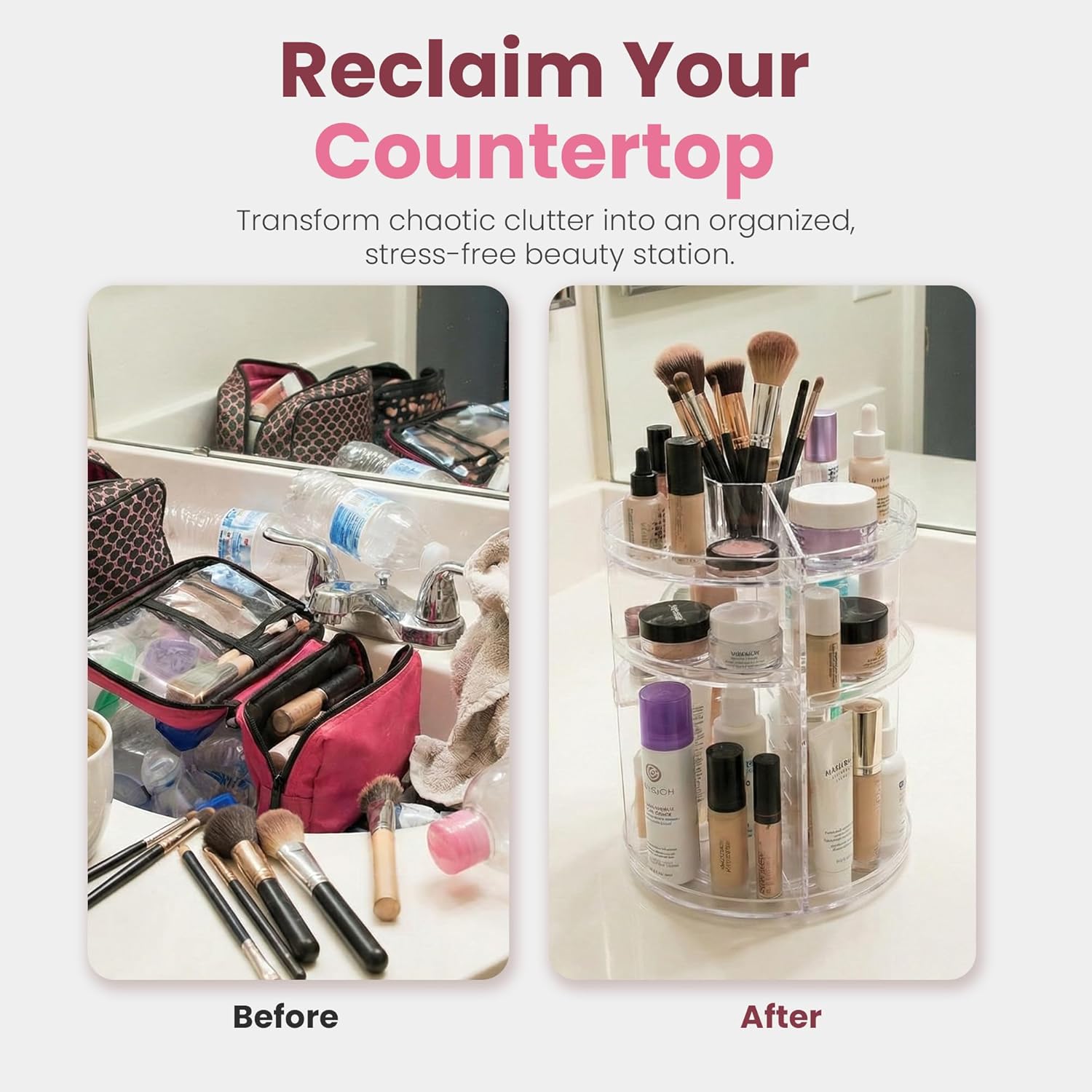 Thumbnail 4 de Masirs 360 Rotating Makeup Organizer Countertop