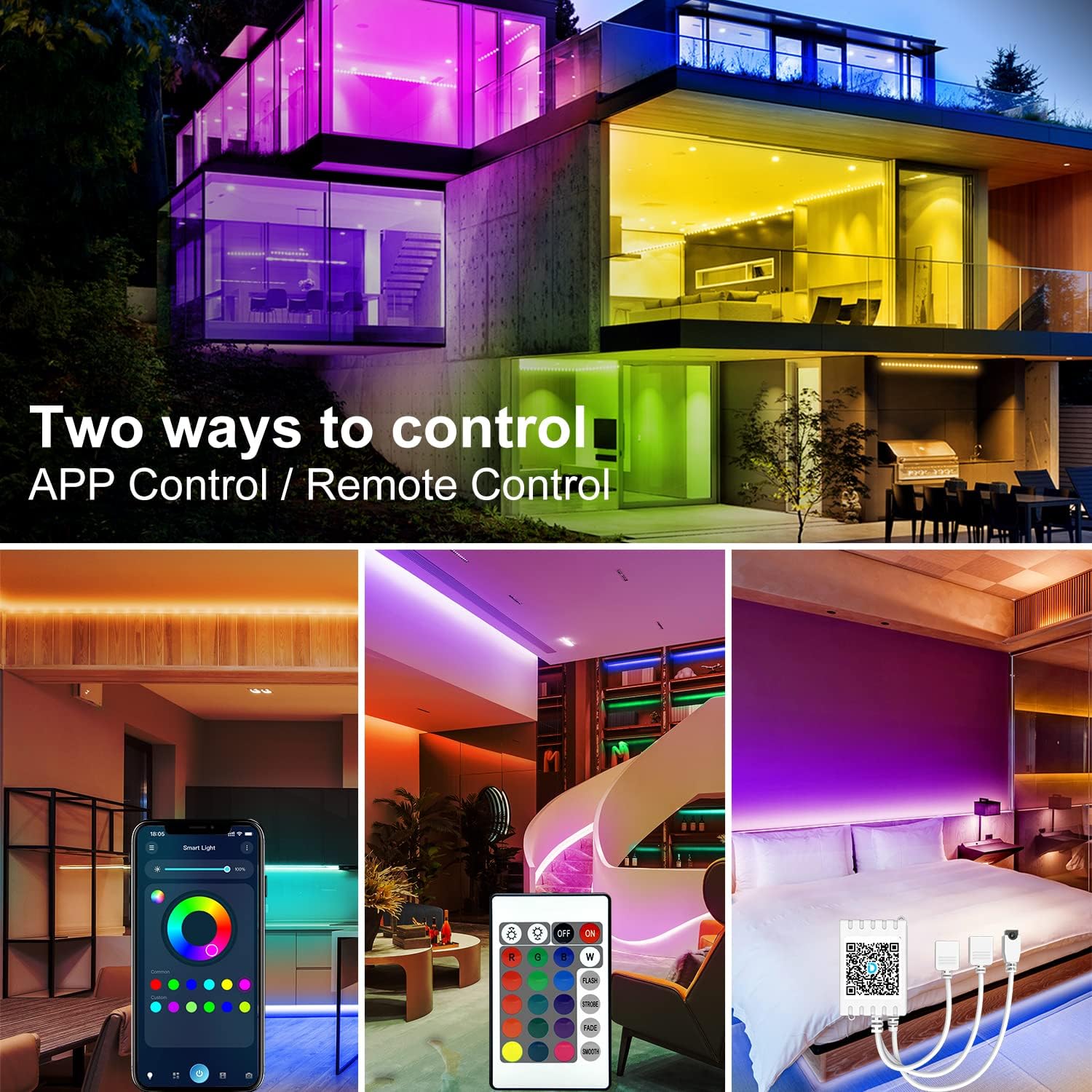 Detalle 1 de DAYBETTER DCF0223124G-DAUS0 RGB LED Strip Lights, 200 ft, App and Remote Control