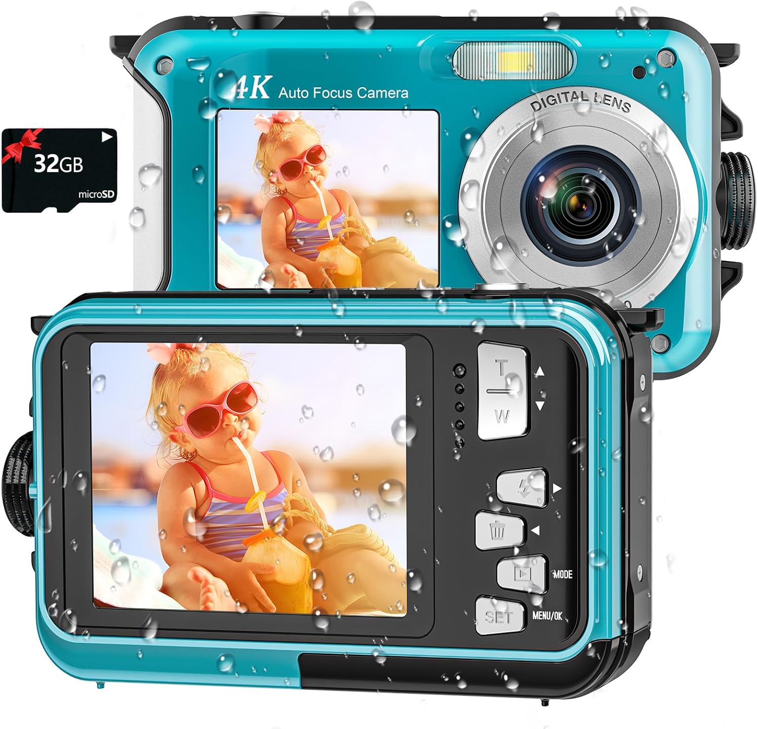 Detalle de Yixinxin Unterwasserkamera (UHD 4K, 64 MP) mit Autofokus und Dual-Selfie-Bildschirmen, inkl. 32-GB-Karte