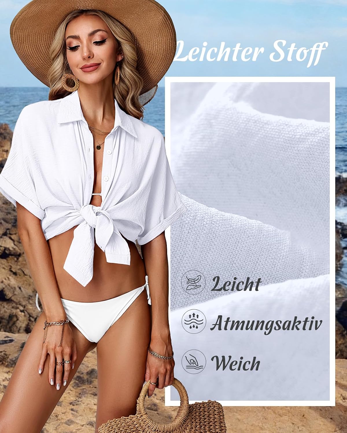 Thumbnail 3 de Tanmolo Damen Strandkleid Bikini Cover Up – Leichtes Sommerüberwurf mit V-Ausschnitt