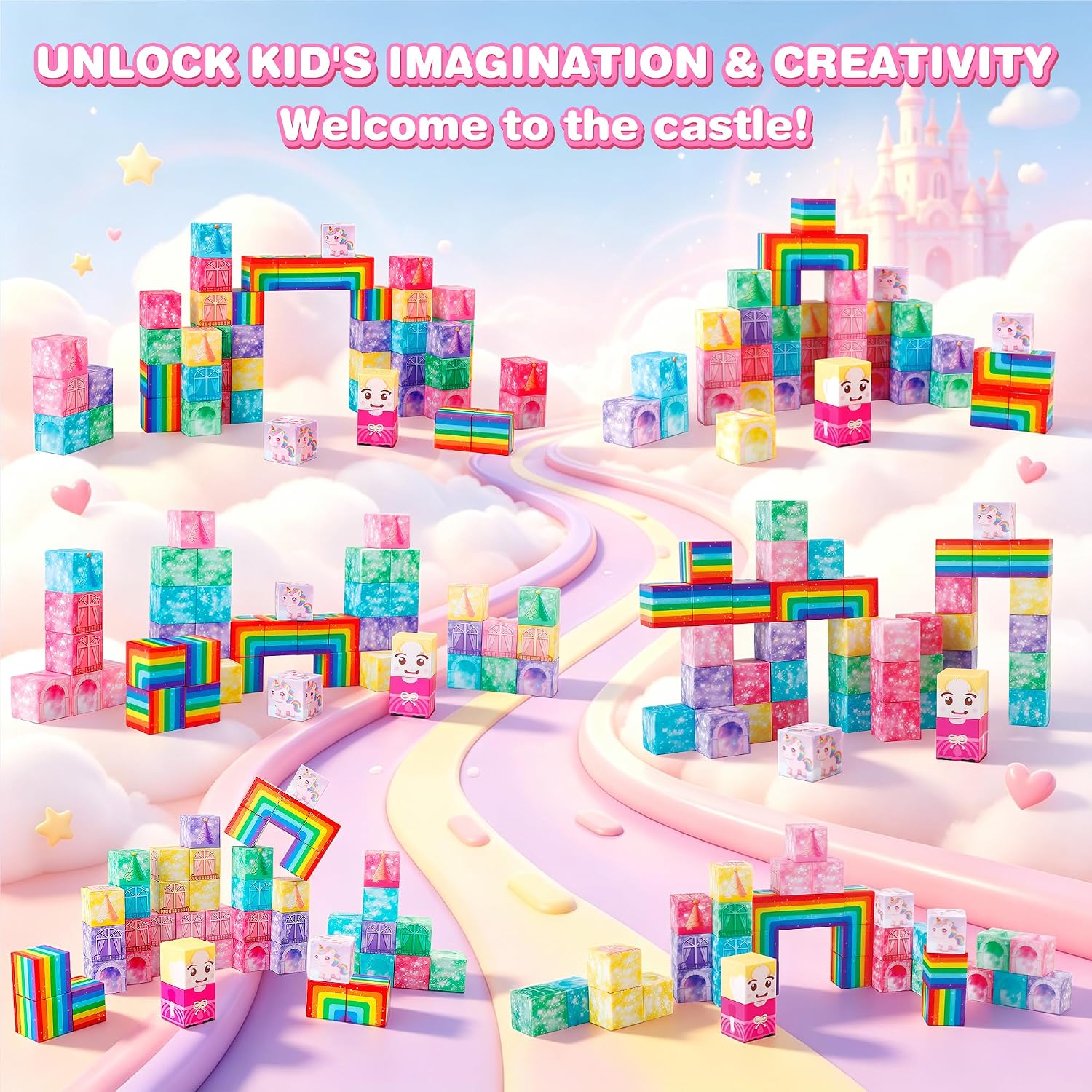 Thumbnail 6 de Mini Magnetic Blocks Travel Set, 52-Piece Unicorn Building Cubes with Tin Case