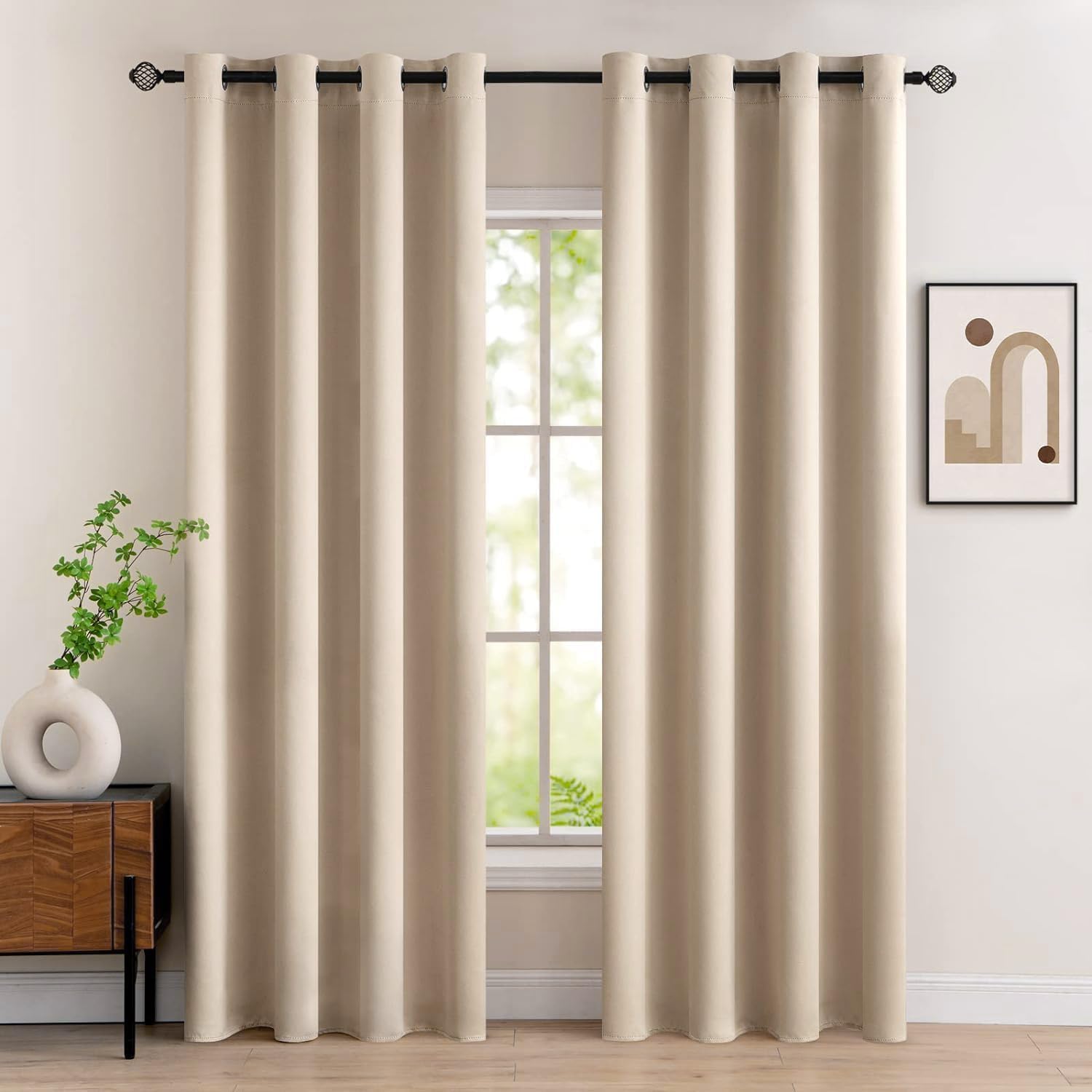 Detalle de MIULEE Verdunklungsvorhänge Dunkelbeige – blickdichte 2er-Set mit Ösen, 245 cm Länge