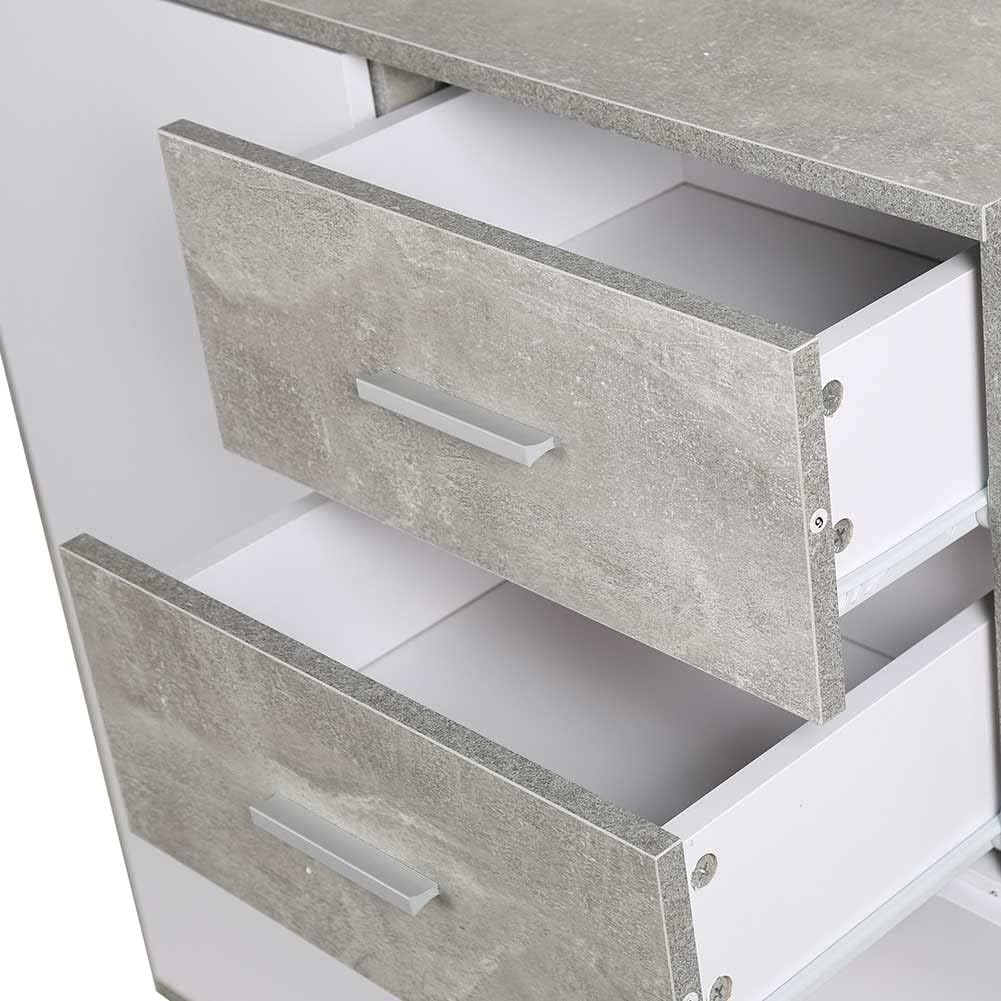 Thumbnail 4 de BAKAJI Mobile Madia con 2 Cassetti e 2 Ante, 82x35x80 cm – Design Moderno in MDF Bianco e Grigio Effetto Cemento