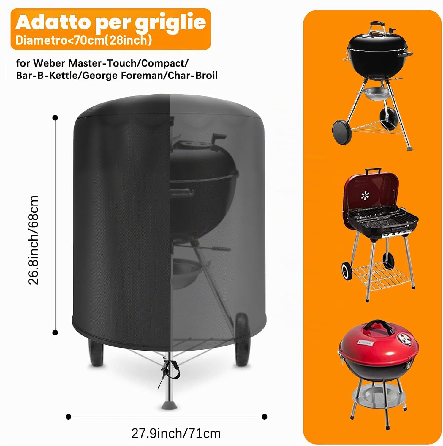 Detalle de Raweao Copertura BBQ per Weber 57cm – Copri Griglia rotonda Oxford 420D 71x68 cm