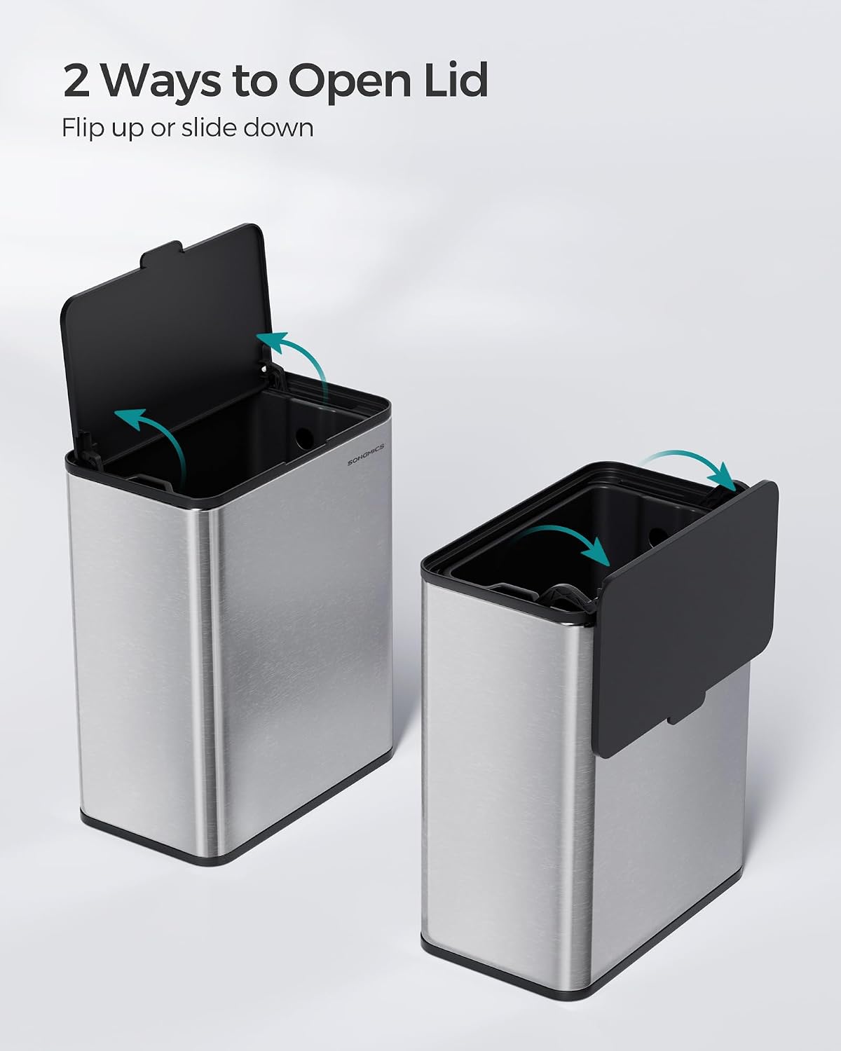 Detalle 2 de SONGMICS LTB810E08 8L Hanging Bin, Stainless Steel, Dual-Opening Lid