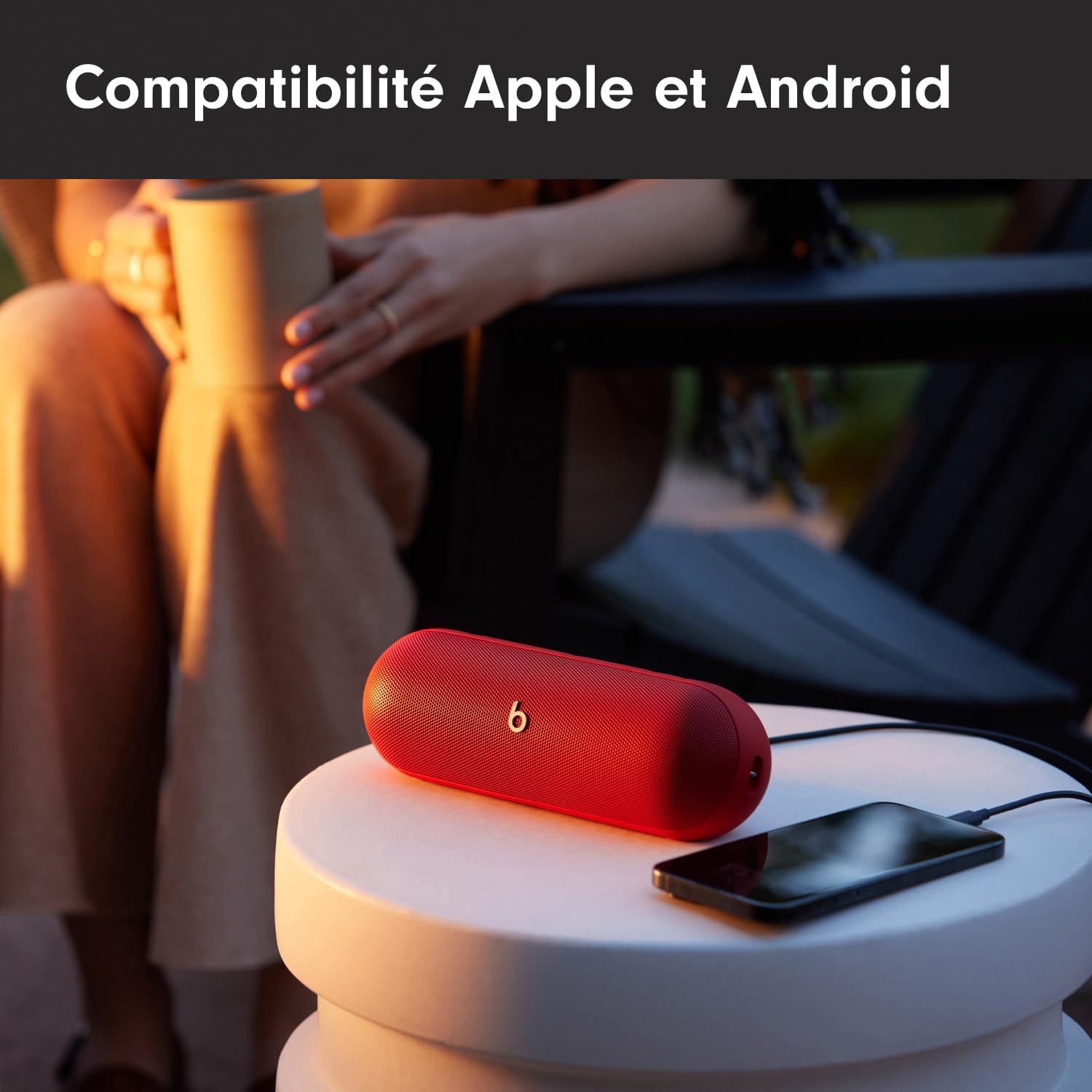 Detalle de Beats Pill – Enceinte Bluetooth sans Fil avec Recharge USB-C, IP67 et 24 h d’autonomie en rouge flamboyant