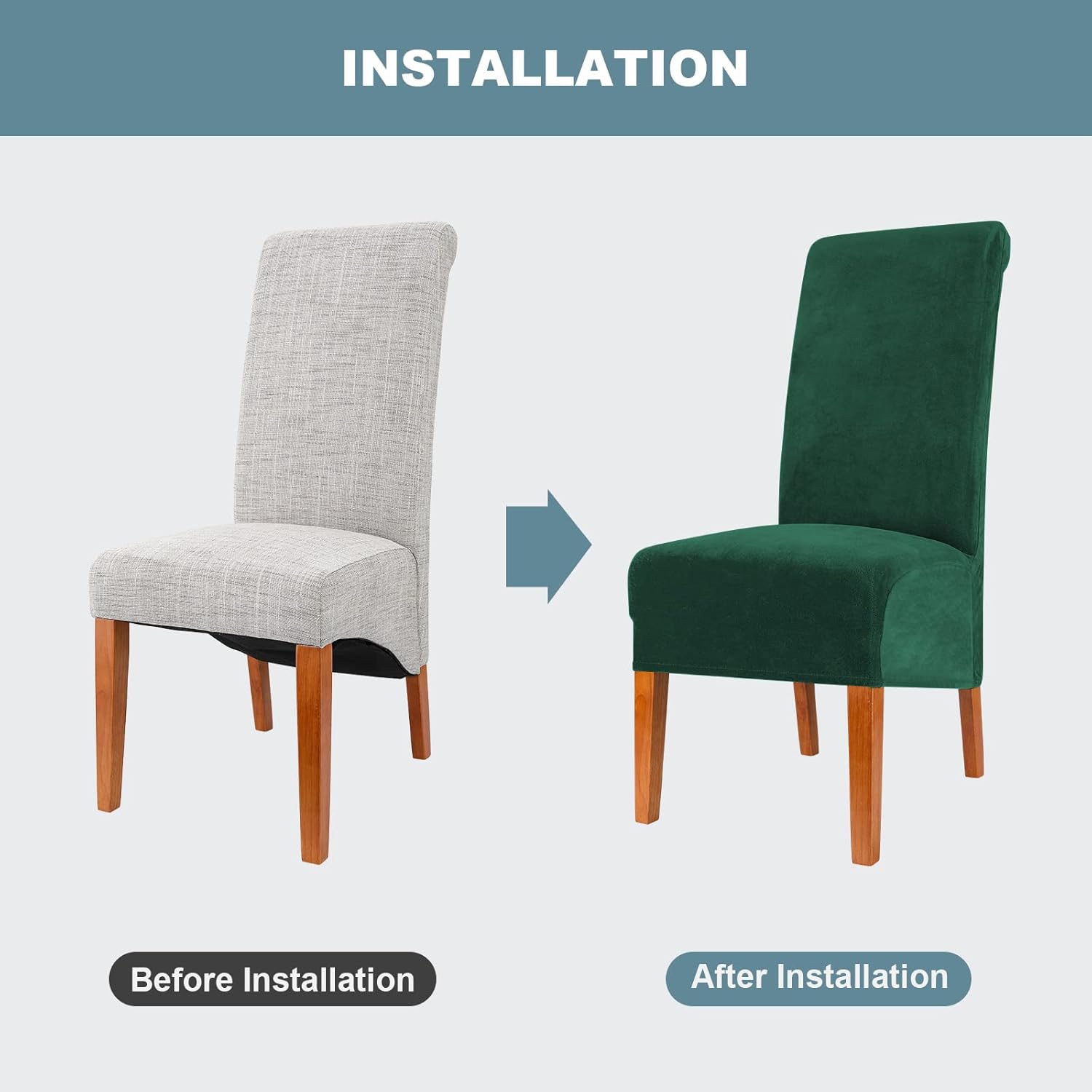Thumbnail 5 de CMAKER Velvet Dining Chair Covers (Dark Green) – Stretch Large High Back Slipcovers, Washable Set of 6