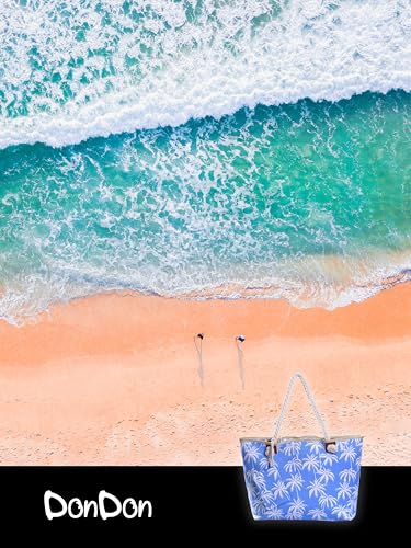 Detalle de DonDon Borsa da spiaggia grande con cerniera 58x38x18 cm – stile marino con palme blu