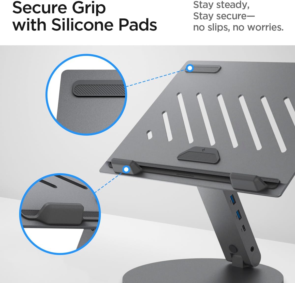 Detalle 2 de Spigen ArcDock Support Ordinateur Portable 6-en-1 : hub USB-C/HDMI 4K60Hz avec station d’accueil