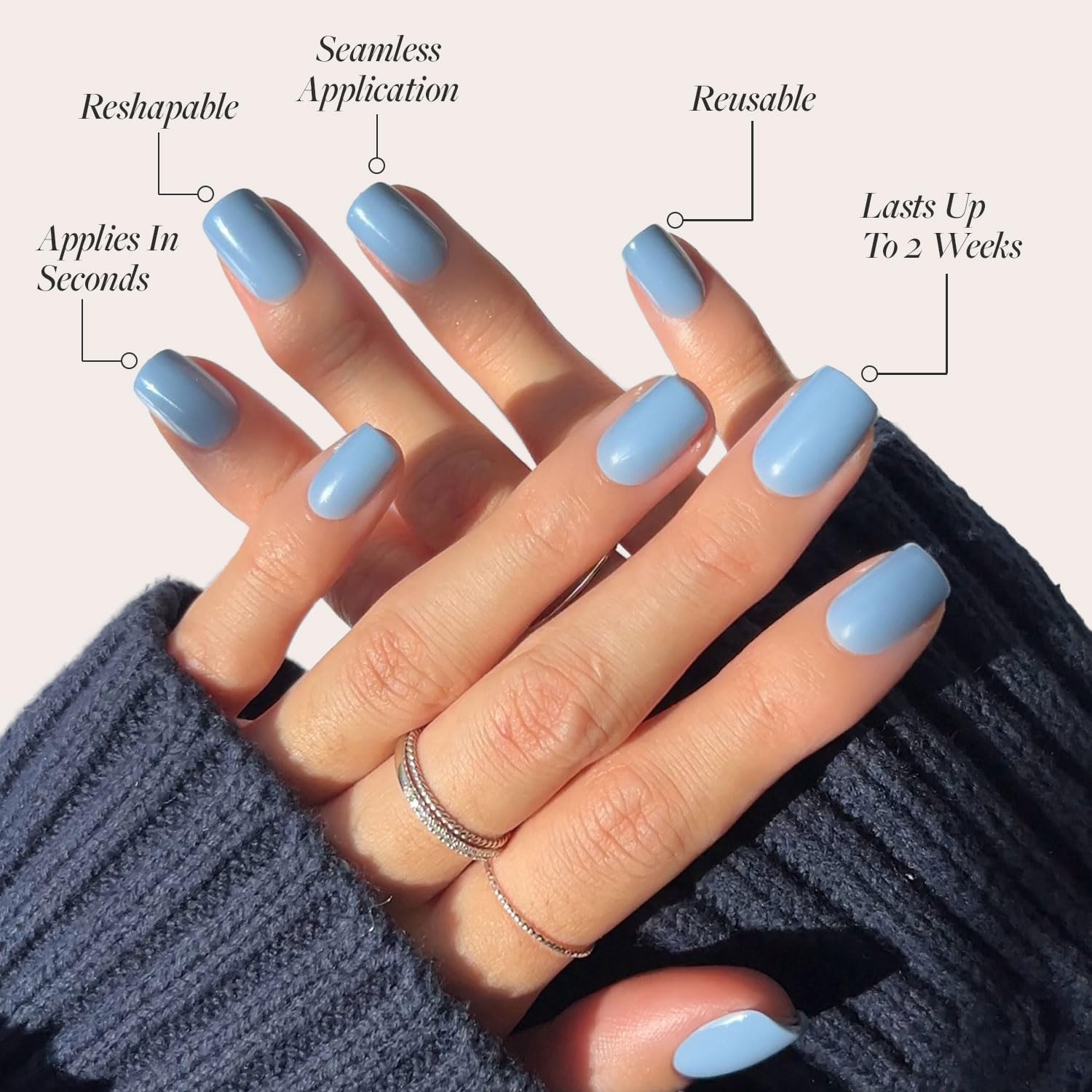 Thumbnail 2 de Glamnetic Cashmere Blue Press On Nails – Short Squoval, 30-Nail Kit (15 Sizes) with UV Shield