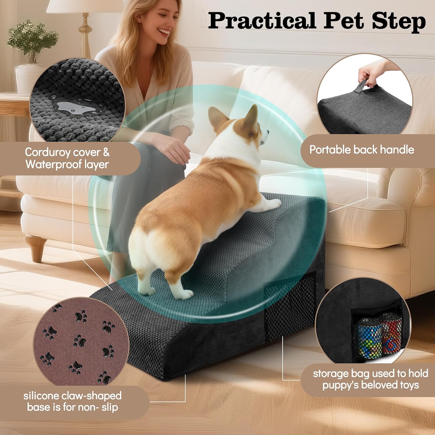 Thumbnail 3 de Pawchop Dog Steps for Sofa 3-Step Ramp