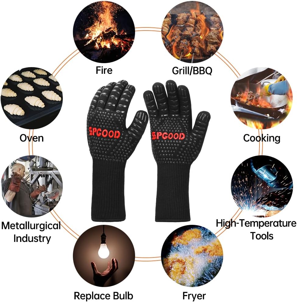 Thumbnail 6 de SPGOOD Grillhandschuhe hitzebeständig bis 800 °C (Schwarz, M/XL) – feuerfeste Kochhandschuhe für Grill & Ofen