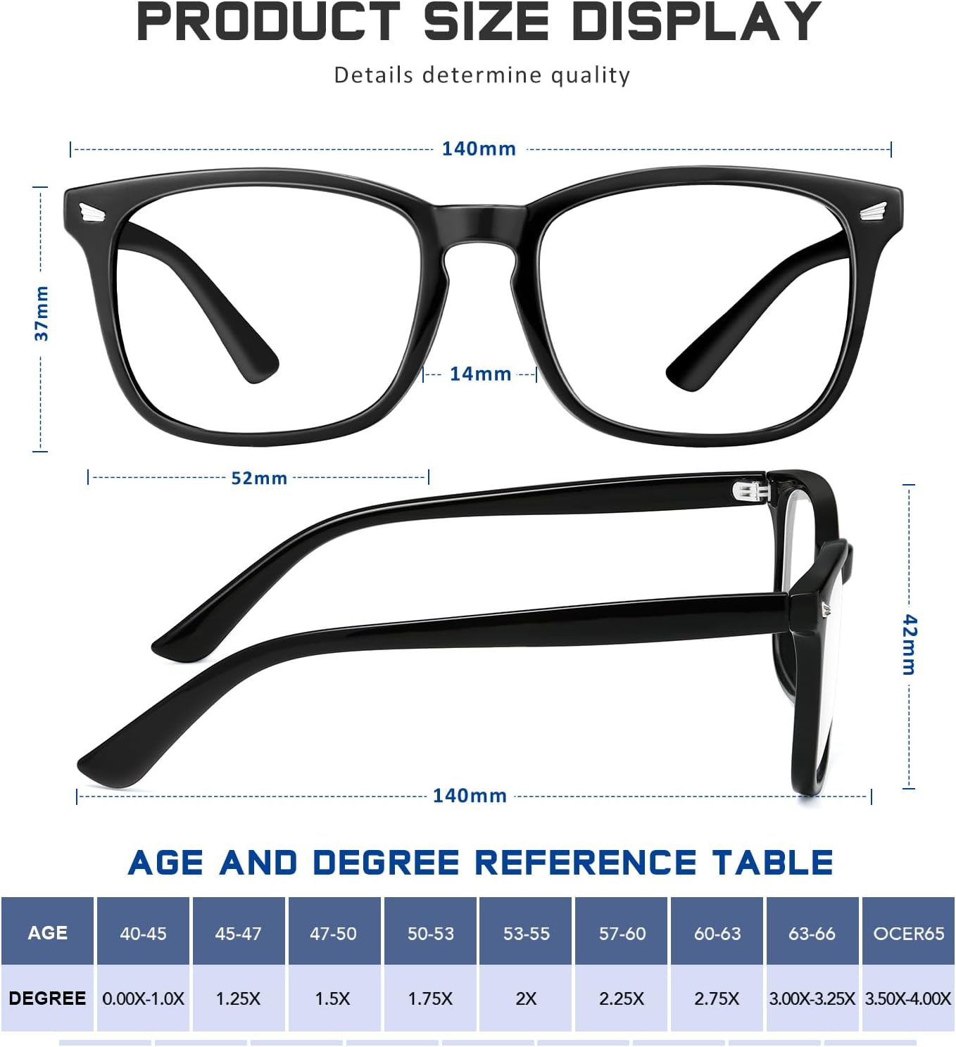 Detalle de Jectieey Reading Glasses with Polycarbonate Lenses