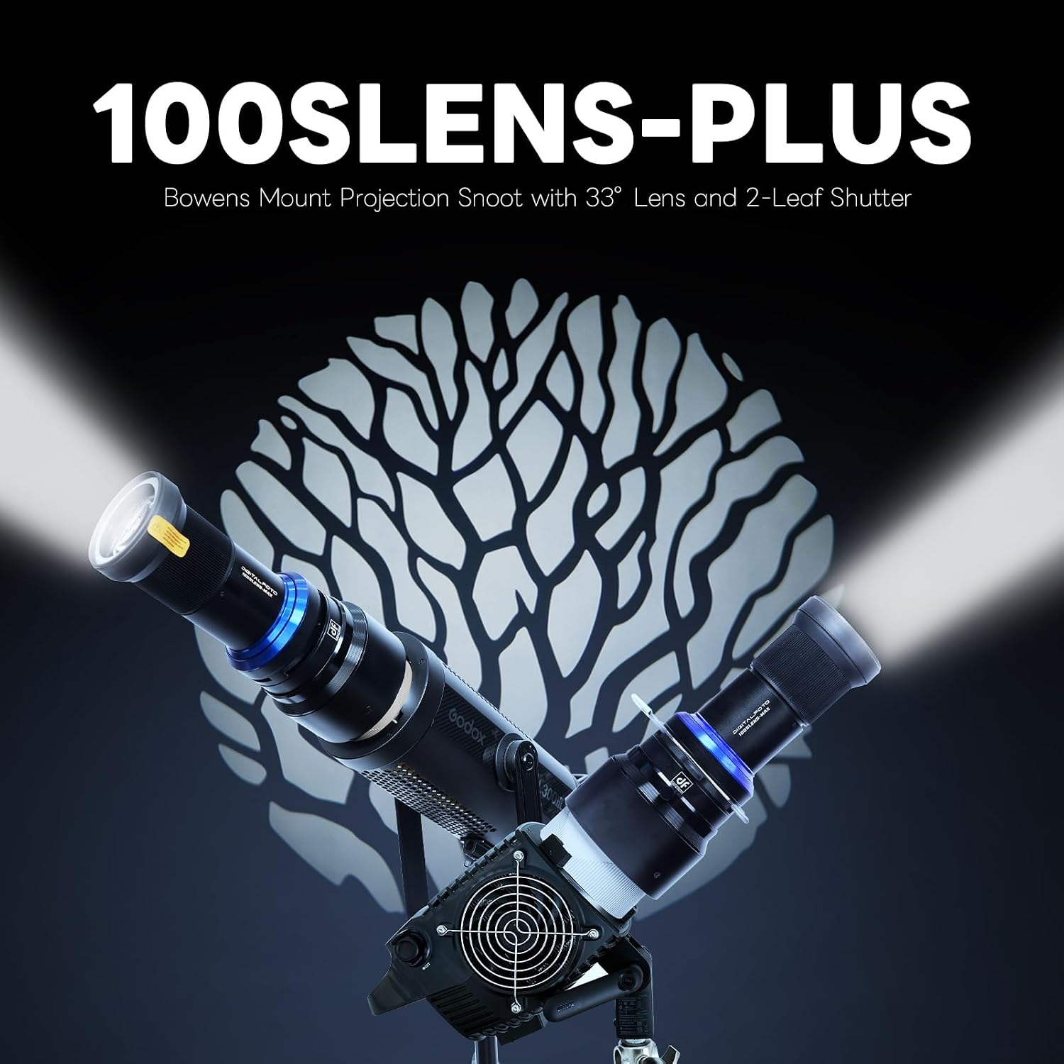 Thumbnail 1 de 100SLENS-PLUS Bowens Mount Optical Snoot: Dual Lens, 20 Gobos and 5 Filters for Creative Lighting